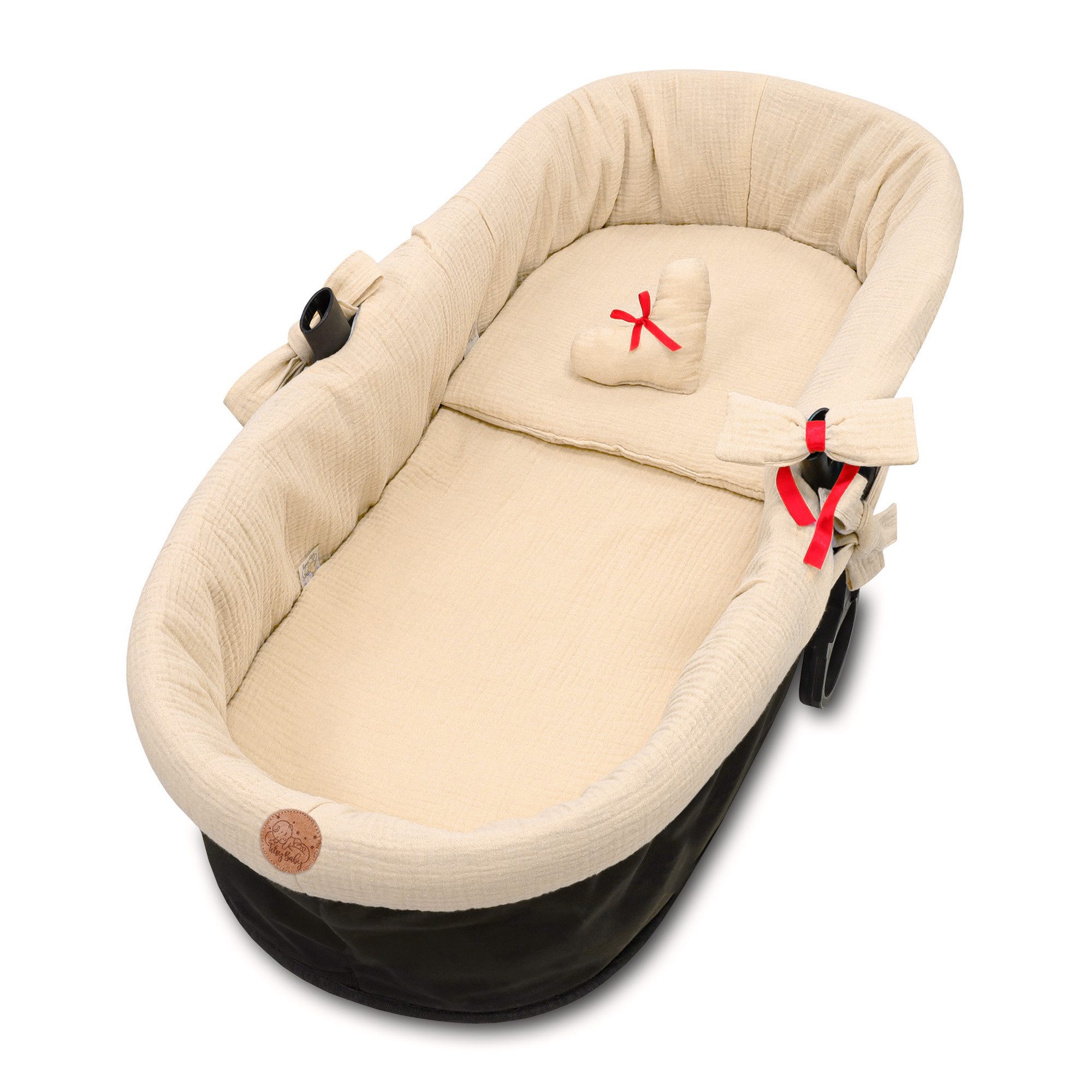 Totsy Baby Kinderwagen-Bezug Stubenwagen Umrandung Musselin Nestchen Set 3tlg Kissen Einlage Baby