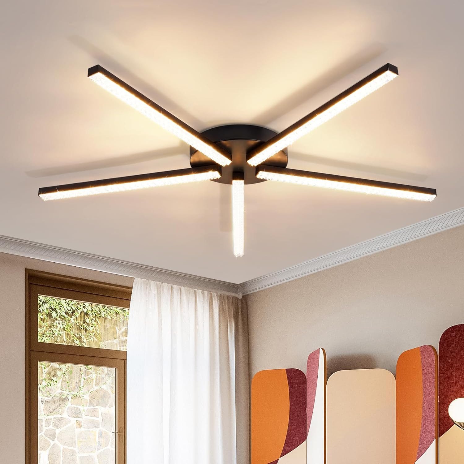 ZMH LED Deckenleuchte 24W Schwarz 3000K Modern Kristall Metall für Wohnzimm günstig online kaufen