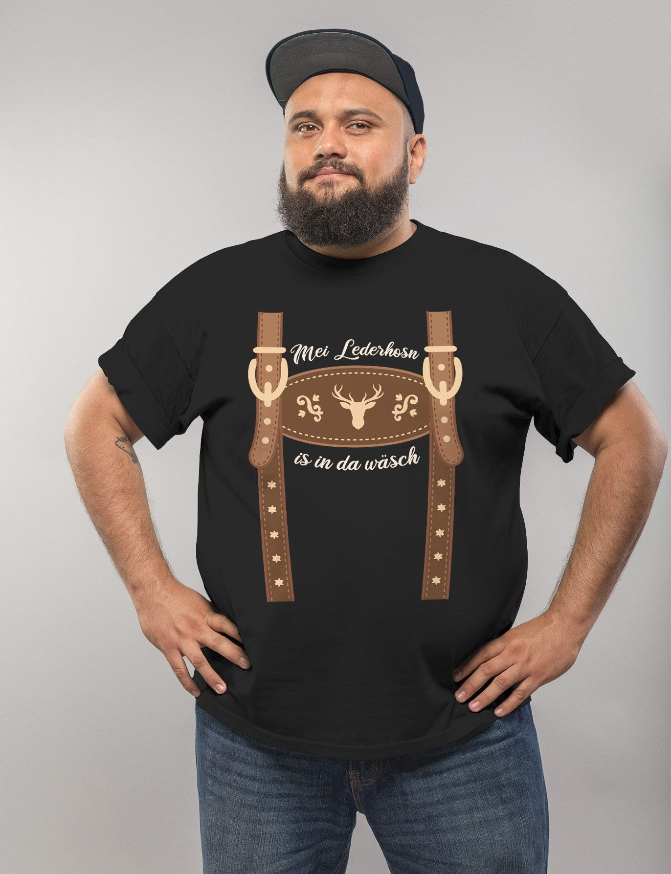 MoonWorks Print-Shirt Herren T-Shirt Lederhose Ersatz Tracht Kostüm Volksfest Bierfest mit Print