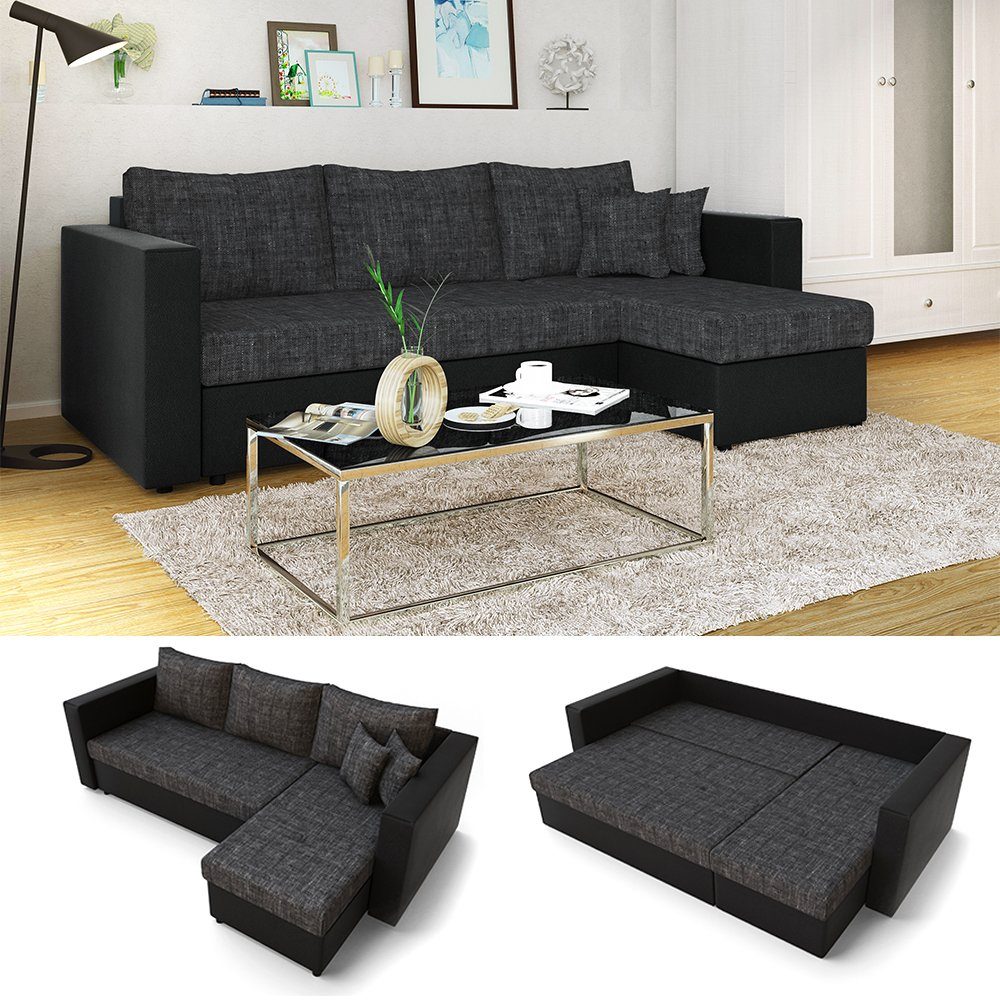 VitaliSpa® Ecksofa, Schwarz/Anthrazit, 224 x 144 günstig online kaufen