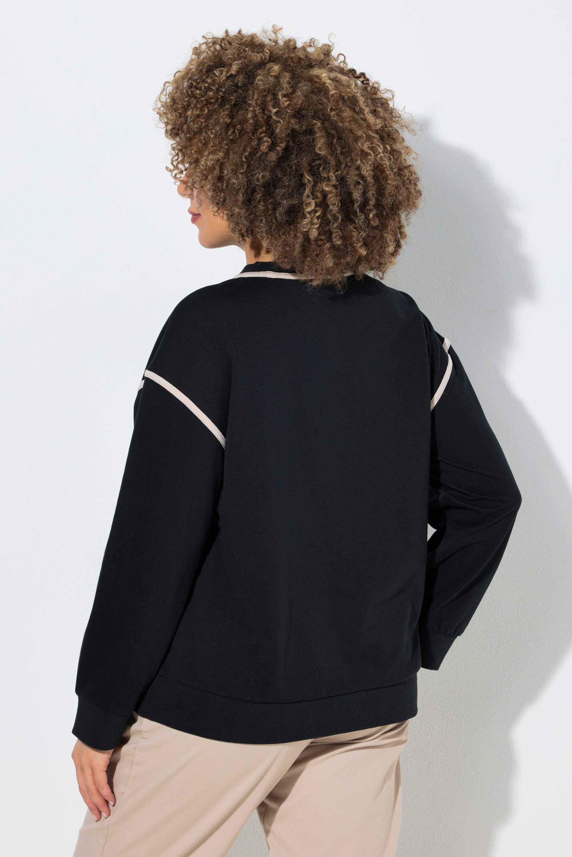 Ulla Popken Sweatshirt Sweatshirt Zierstreifen Classic Rundhals Langarm