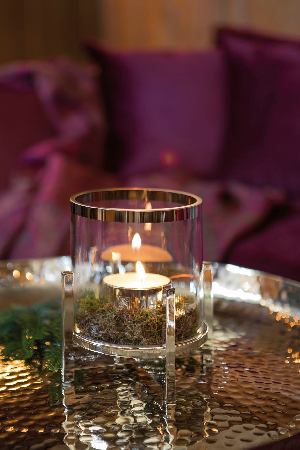 Fink Windlicht CHARLES, mit Glaszylinder und Platinumrand (1 St), macht  auch als Vase eine gute Figur, Aus hochwertigem Glas