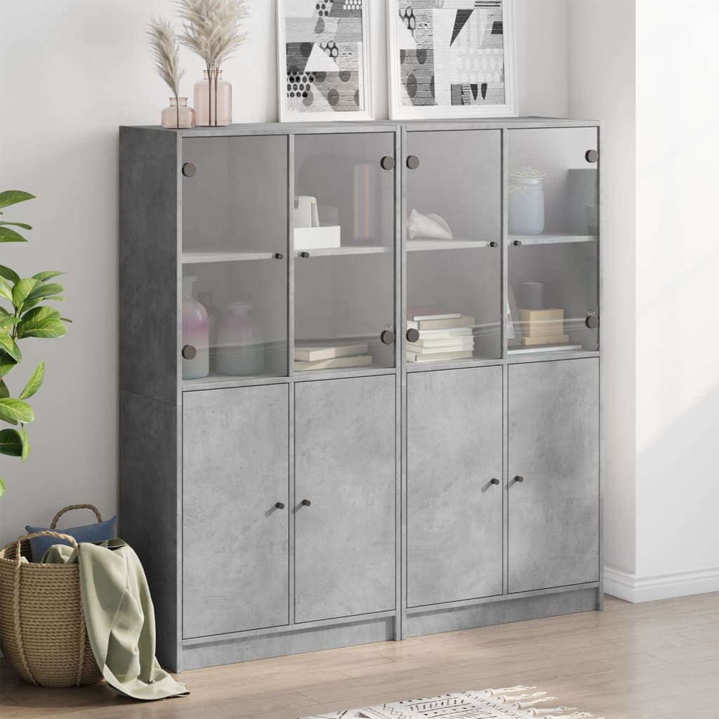 vidaXL Sideboard Bücherschrank mit Türen Betongrau 136x37x142 cm Holzwerkstoff