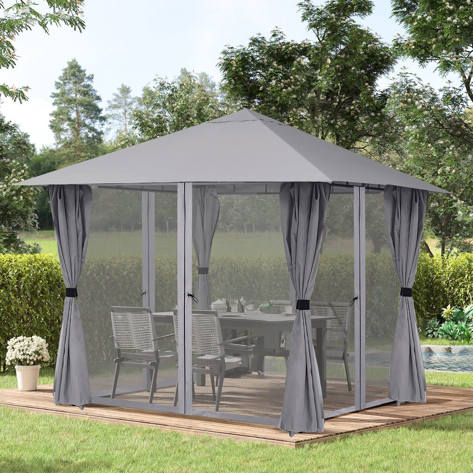 Sekey Pavillon Festzelt 300 x 300 cm Pavillon mit 4 Seitenteilen und 4 Mosk günstig online kaufen