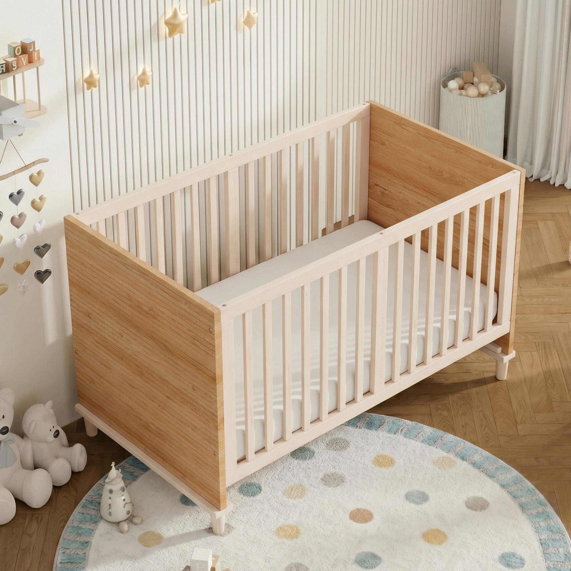 Flieks Babybett, Gitterbett Kinderbett 70x140cm mit 5-stufiger Höhenverstellung
