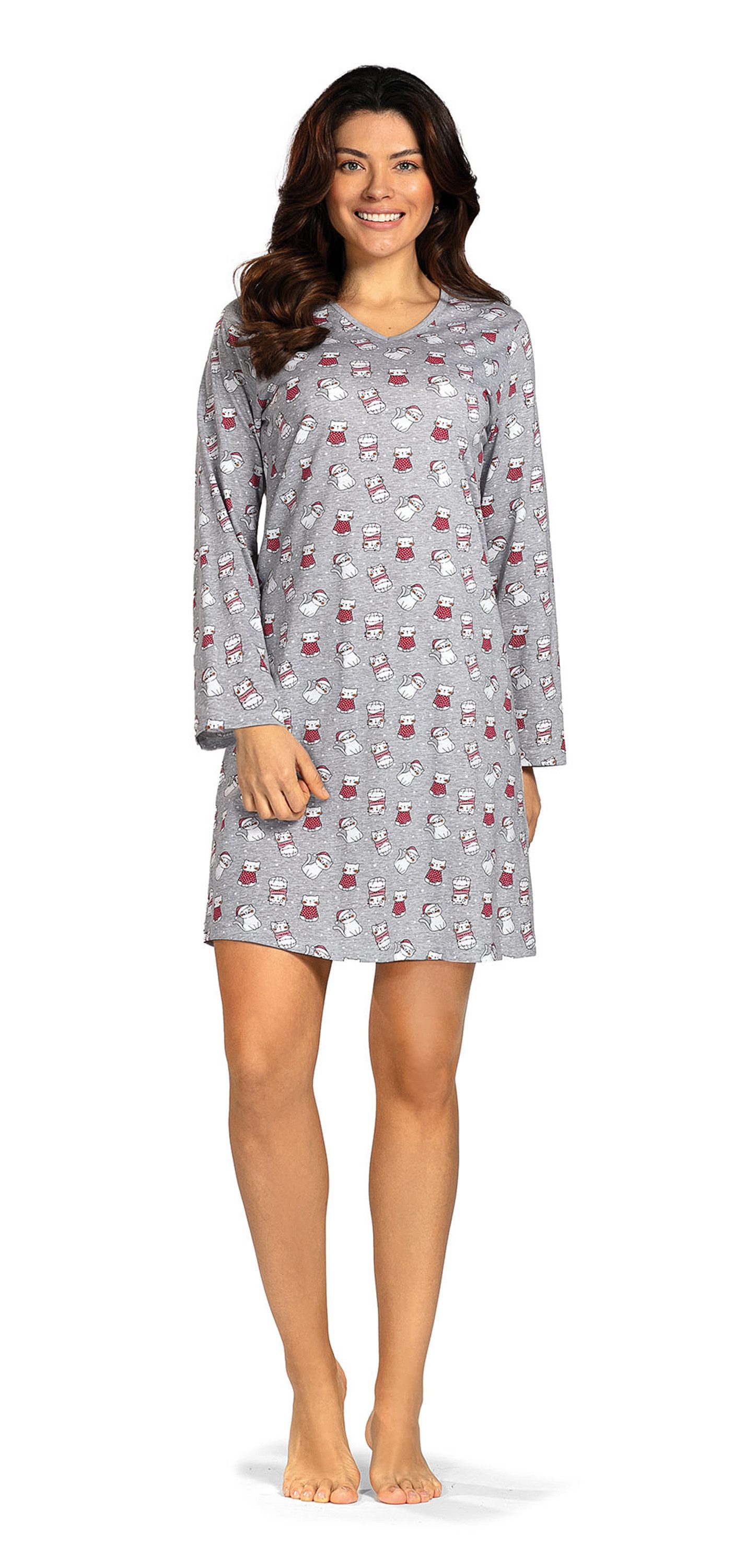 comtessa Nachthemd Comtessa Damen Nachthemd Langarm viele Katzen Grau günstig online kaufen