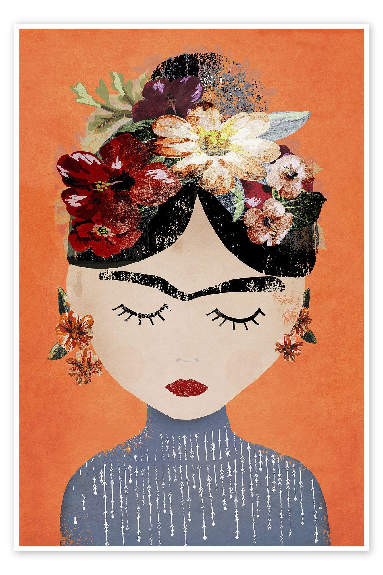 Posterlounge Poster treechild, Frida mit Blumenkranz, orange, Illustration
