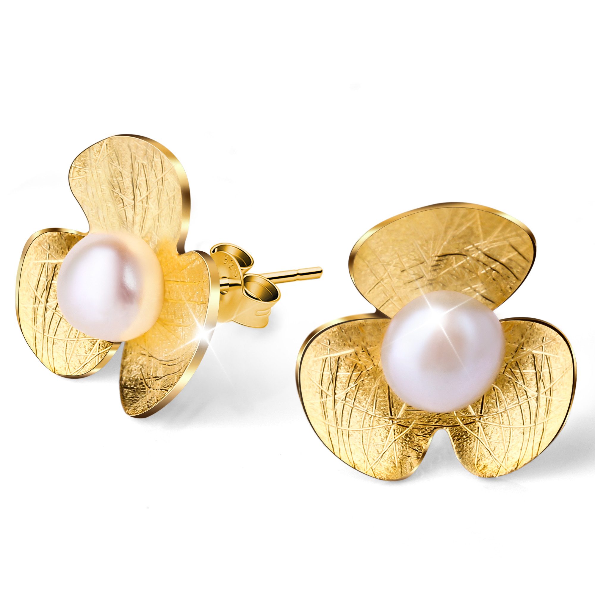 Runde Perlé Paar Ohrstecker Kleeblatt mit Perle, handgefertigte Ohrstecker, günstig online kaufen