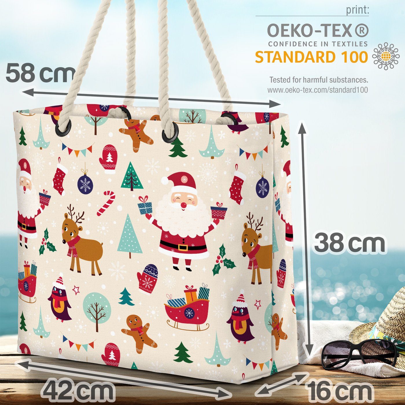 VOID Strandtasche (1-tlg), Nikolaus Schlitten Bag Socken Winter Weihnachtsmann Nikolaus Beach Weihnachten