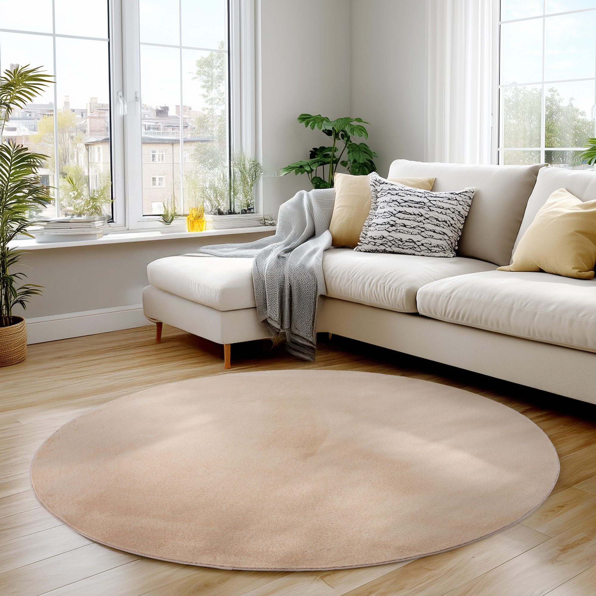 Carpettex Veloursteppich Unicolor - Einfarbig, Rund, günstig online kaufen