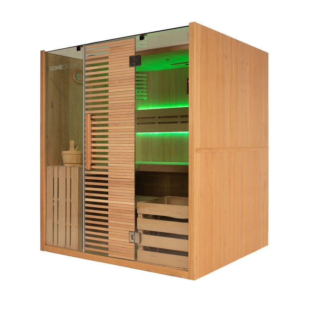 HOME DELUXE Sauna Traditionelle Sauna OMAHA, BxTxH: 180 x 150 x 200 cm, für bis zu 4 Personen, inkl. 7,5 kW Saunaofen, hochwertiges Tannenholz