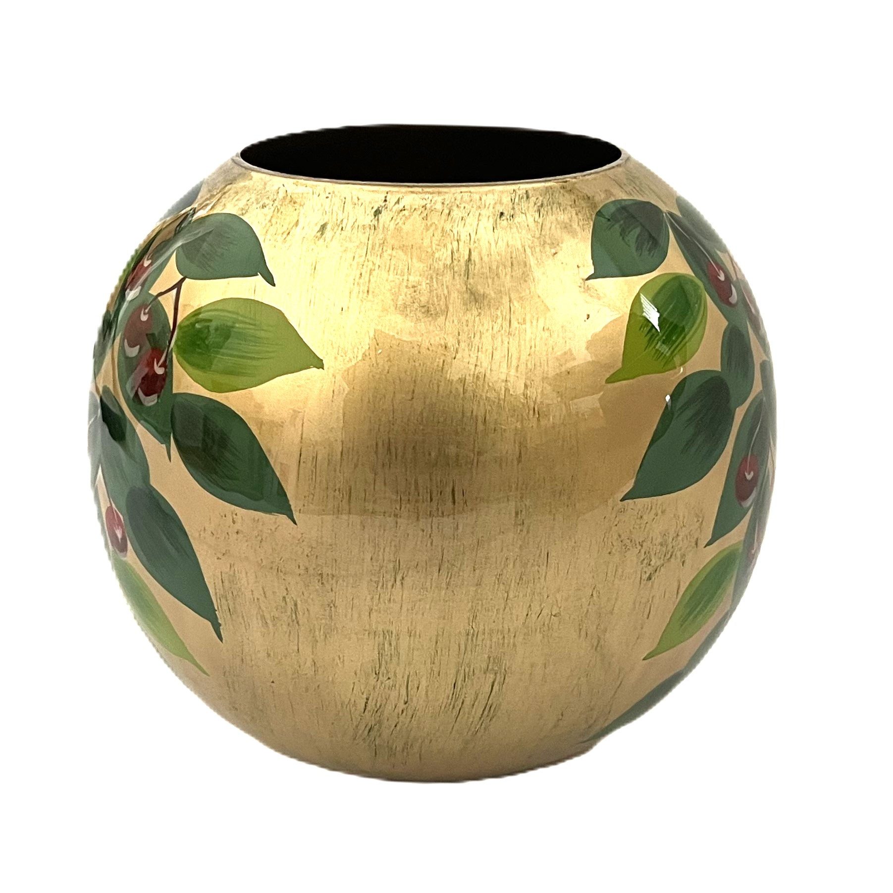 colmore Tischvase Vase Rund Gold Handbemalt Emaille Glas 14 cm, Glänzend