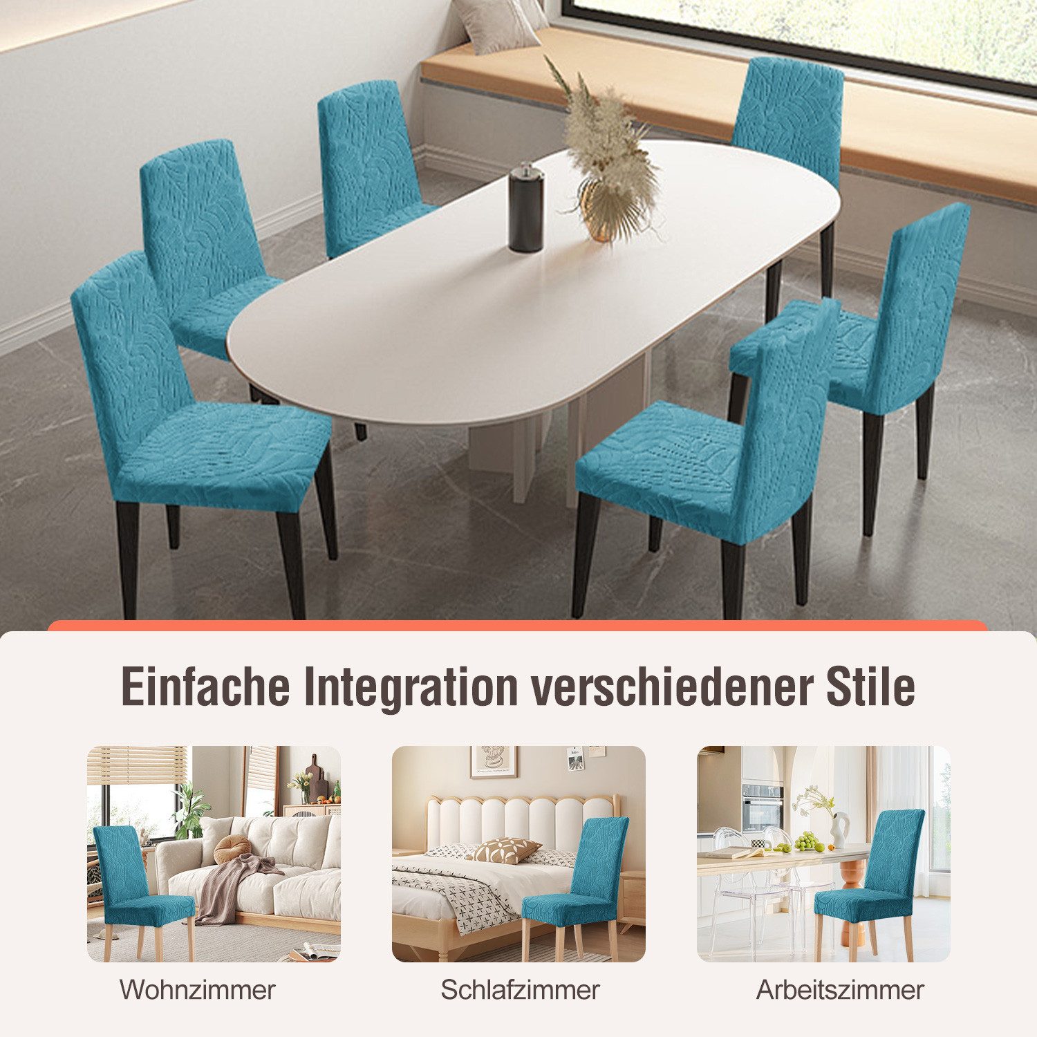 Simloveve Stuhlhusse Stretch Stuhlbezug mit Gummiband Abnehmbar, waschbar, Sitzflächenhusse in gemusterter Dekoration für Bankett,Küche,Party