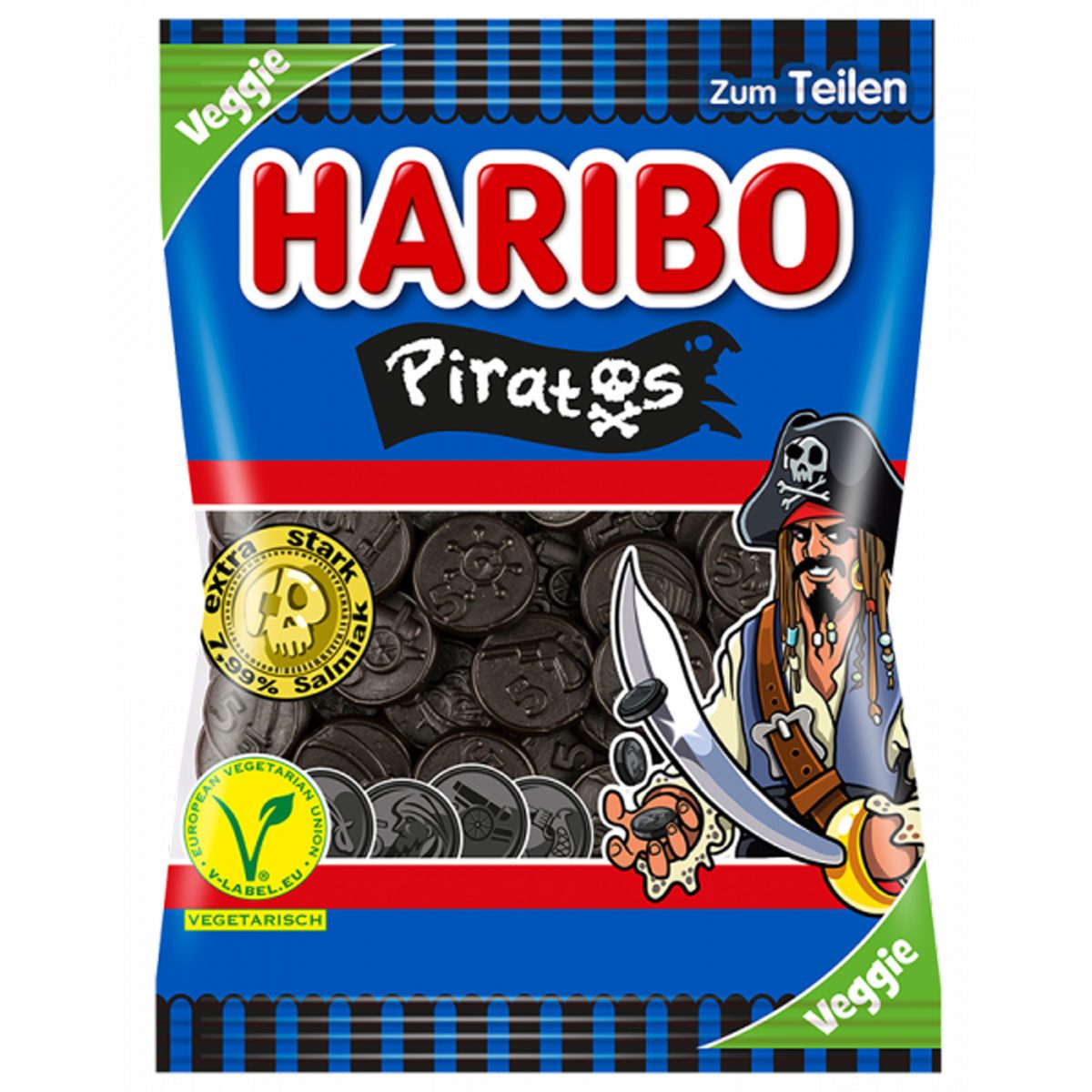 HARIBO Süßigkeit, Haribo Piratos veggie Lakritztaler ohne künstliche Farbstoffe 175g