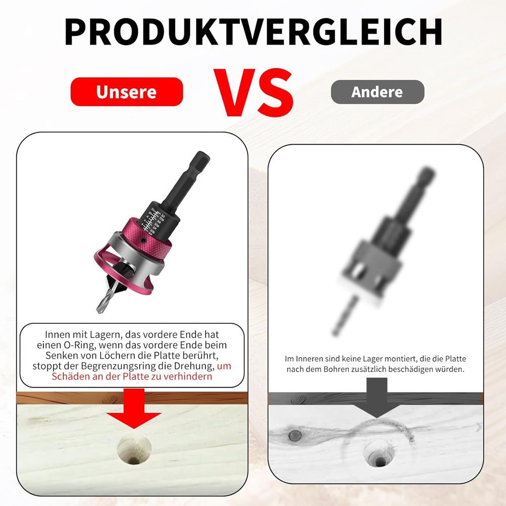 PRIISF Bohrer- und Bitset Vorbohrer Senkbohrer Holzbohrer Senkbohrung Schnitttiefe verstellbar, 6-teiliges Kegelsenker Bohrer Set Bohrsenker mit Tiefenanschlag, Senker Holzbohrer mit 1/4" Hex Schaft, Versenker Aufstecksenker Tiefenstopp Vorbohren Holzspiralbohrer