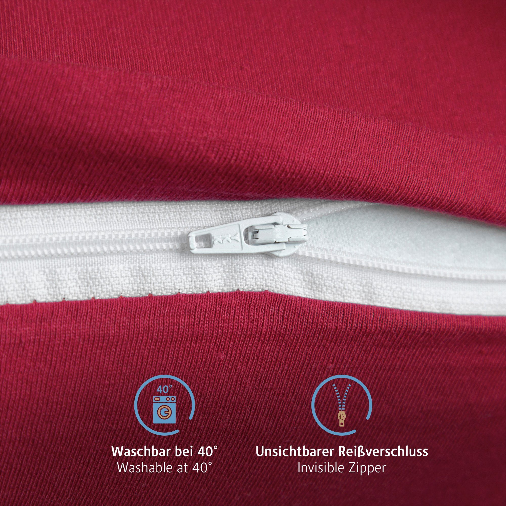 Kissenbezug 100% Baumwolle, 150 cm, Kissenhülle, 40 g/m², (2 Aurora Premium Superweicher Komfortec Rot 40 Kopfkissenbezug Jersey x Stück)