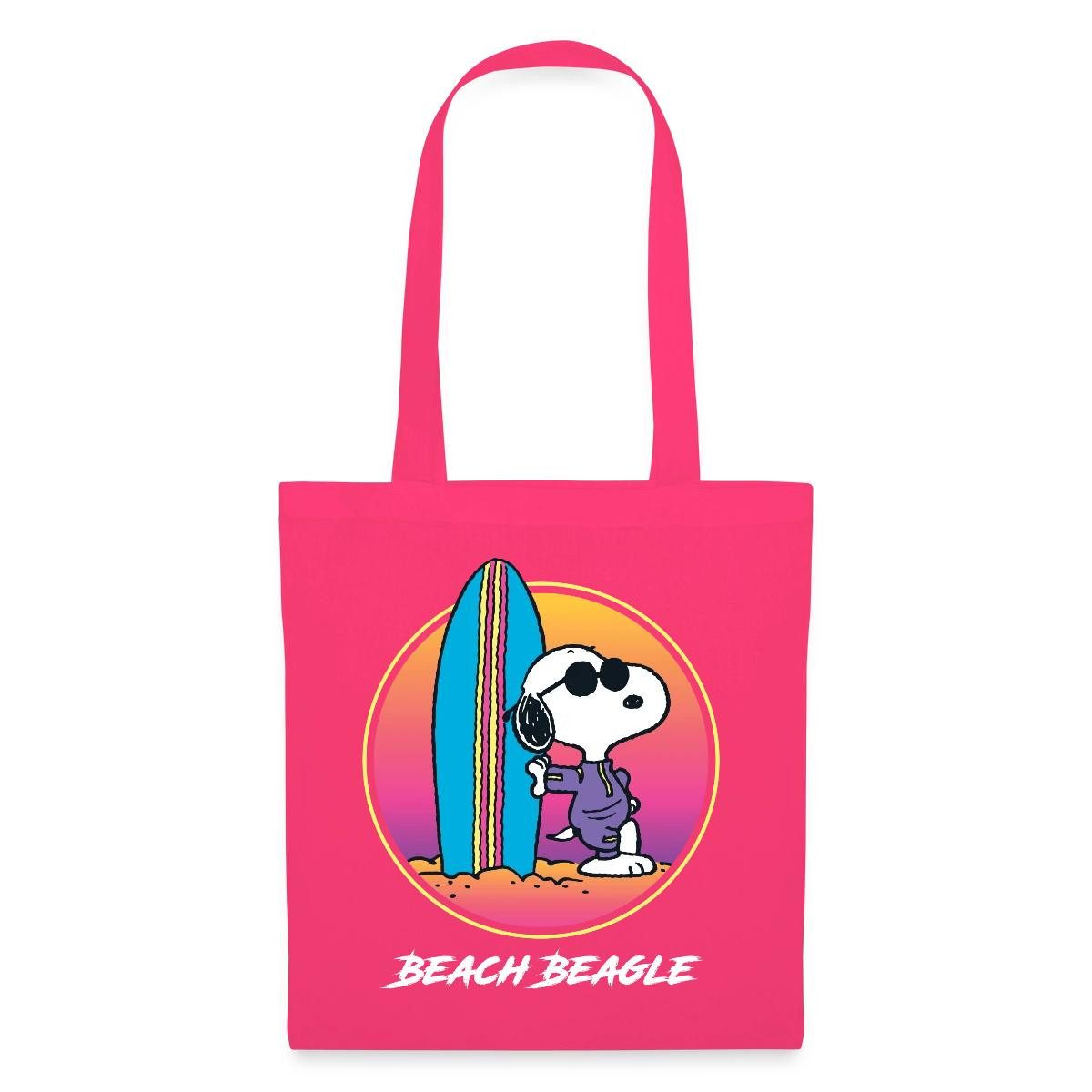 Spreadshirt Henkeltasche Peanuts Snoopy Cool Surfen Strand Urlaub Stoffbeutel (1-tlg)