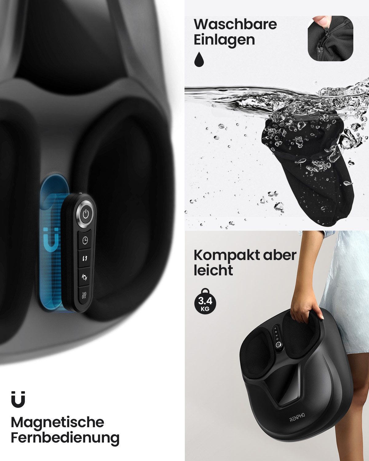 RENPHO Fußmassagegerät Shiatsu Foot Massager Compact FM-058, Shiatsu-Kompressionsmassage - Entspannung für den gesamten Fußbereich