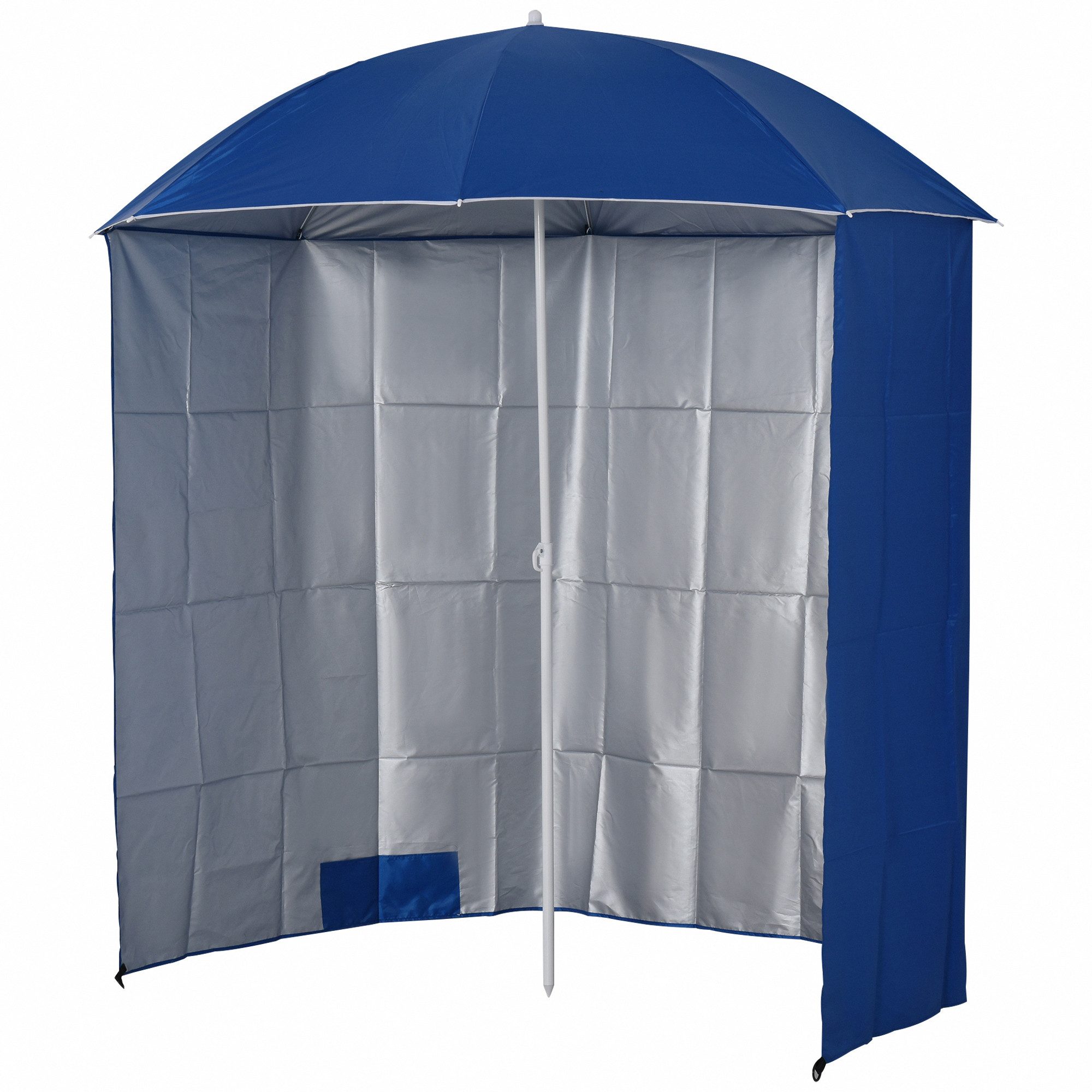 Outsunny Sonnenschirm Sonnenschutz mit Seitenwand, Strand,Polyester, Blau, LxB: 220x220 cm, Sonnenschutz, Strandschirm, Φ2,2 x H2,2m