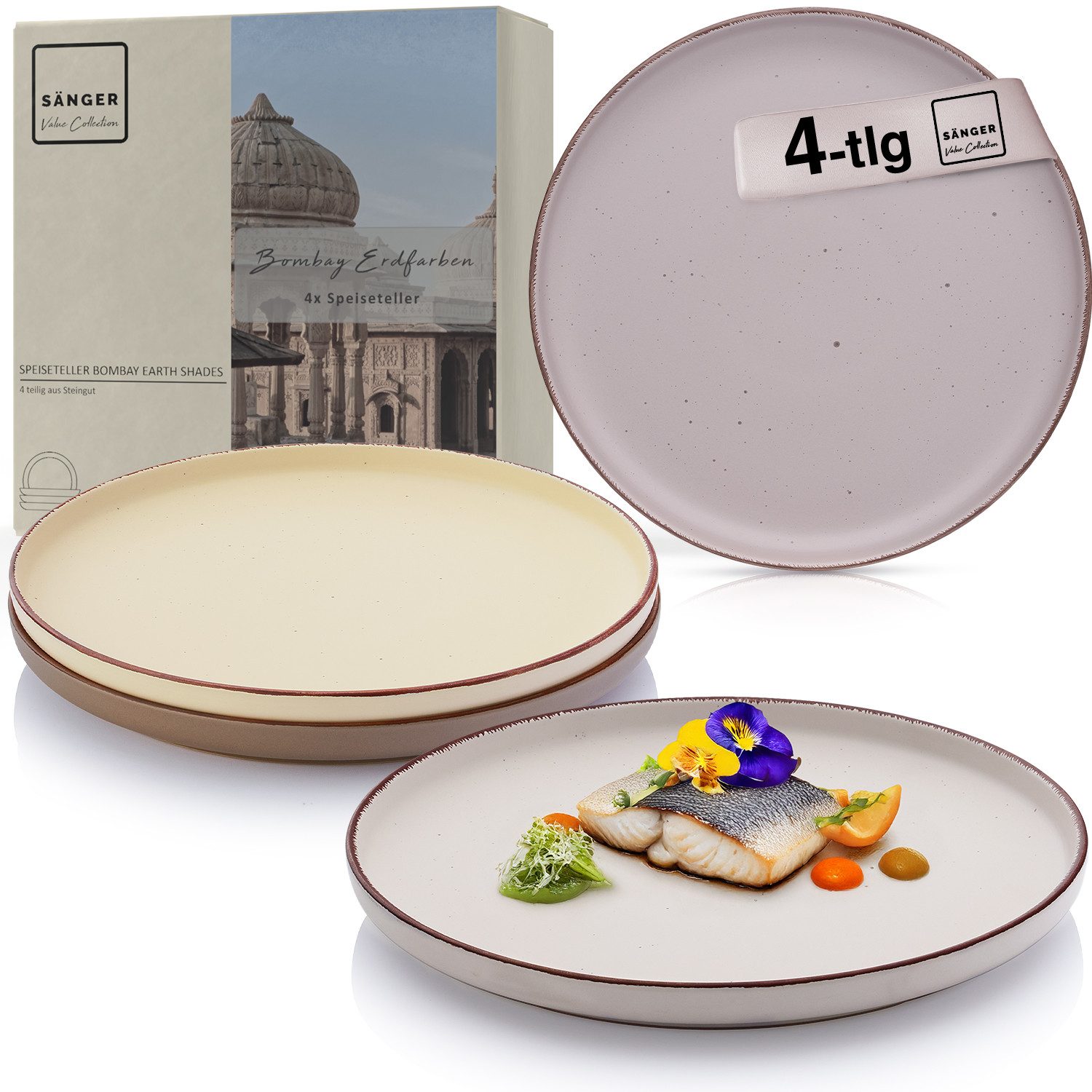 SÄNGER Тарелки Bombay, (4 St), Bombay Erdfarben, 4x Тарелка обеденная, Steingut, VALUE COLLECTION