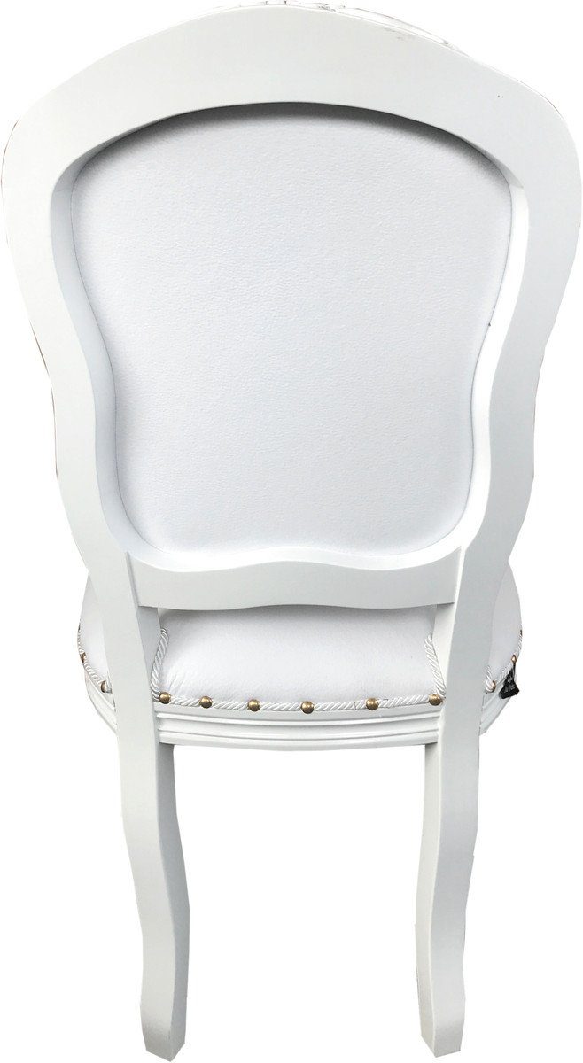 / Stuhl Padrino Esszimmerstuhl Handgefertigte Barock - Luxus Kunstleder Mod Antibes Esszimmer Möbel Casa Weiß Weiß