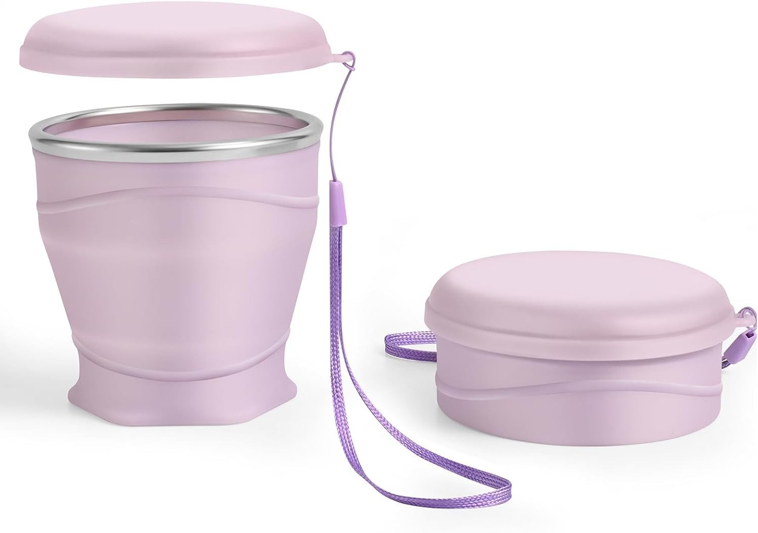 FOUORTUNATE-BEE Thermobecher Faltbarer Silikonbecher 260 ml – mit Deckel, wiederverwendbar, Tragbarer Reisebecher für Camping, Picknick, Büro und unterwegs