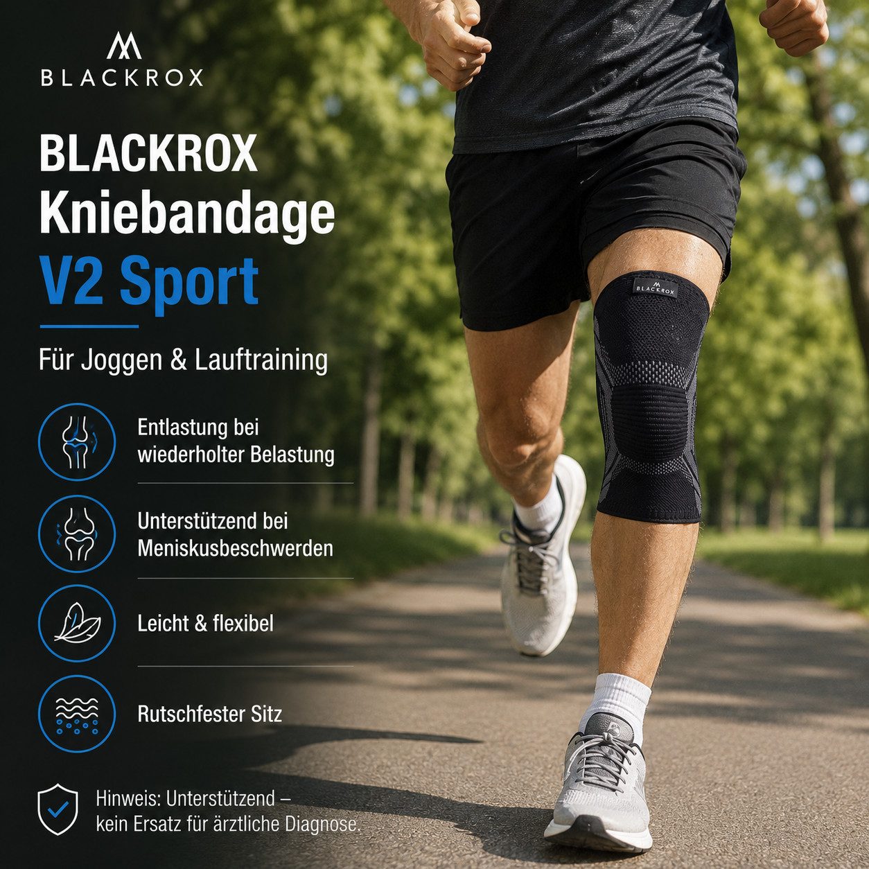 BLACKROX Kniebandage [Vergleichssieger 2025] KNIEV1, Gr. S-XL, Damen und Herren