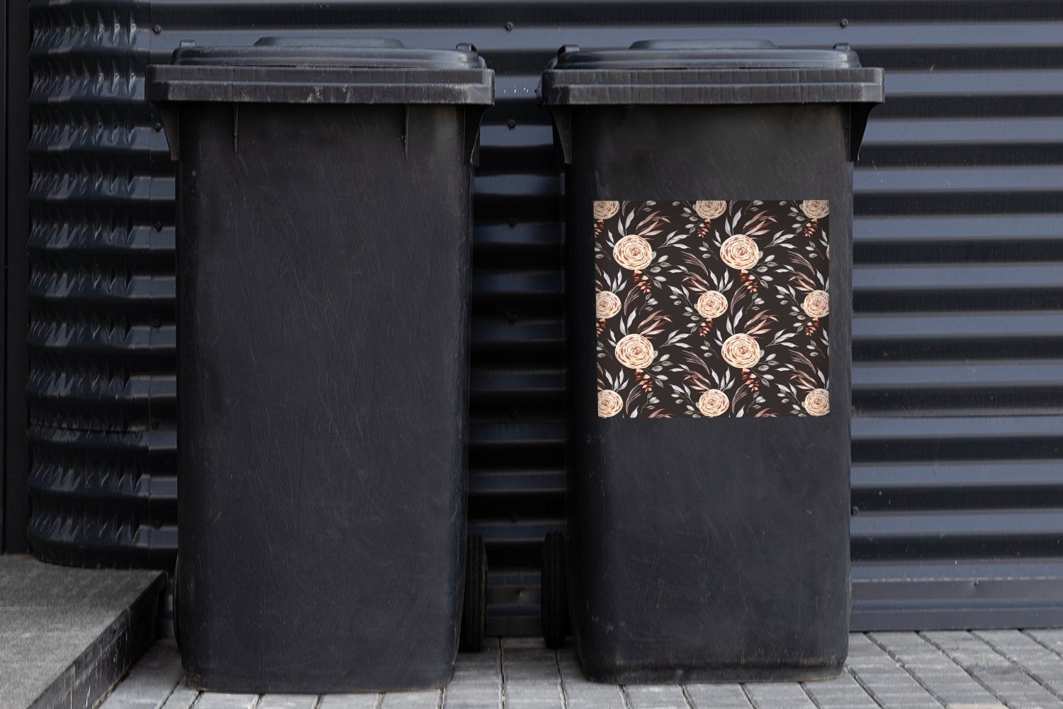 Braun Mülleimer-aufkleber, Sticker, Rosen - Container, St), Wandsticker MuchoWow Muster - Mülltonne, (1 Abfalbehälter