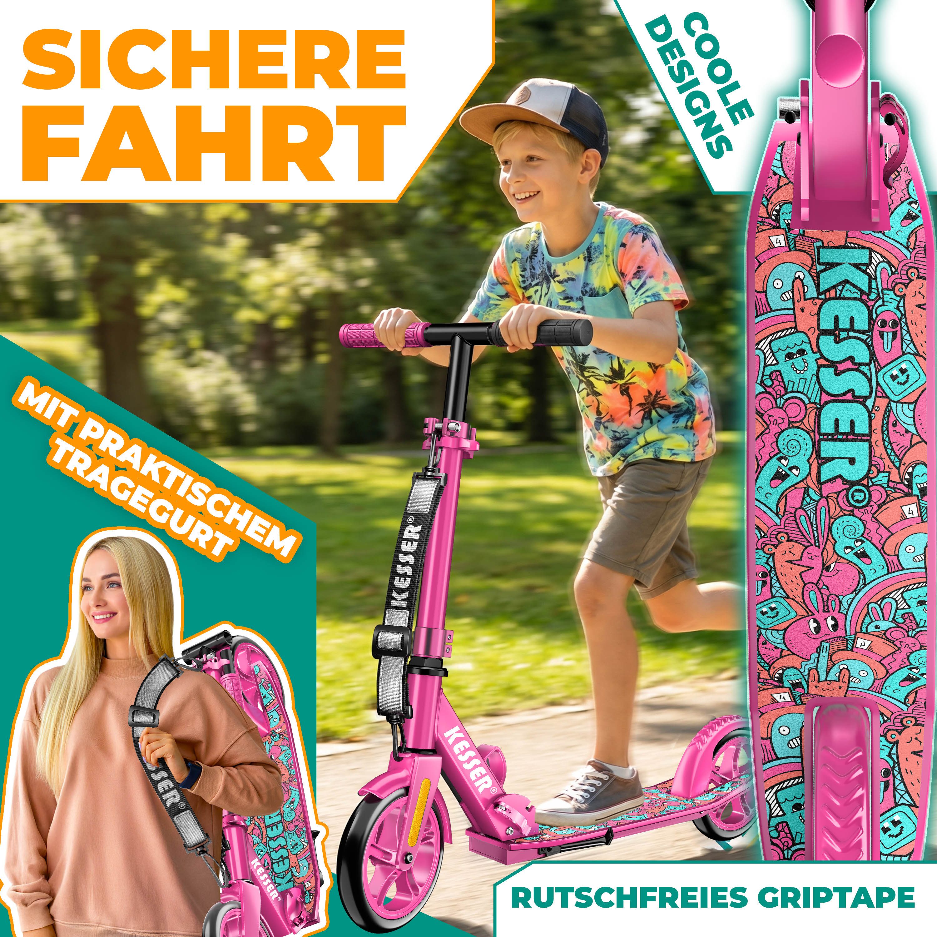 KESSER Scooter mit Hinterradbremse & rutschfeste Trittfläche, bis 100kg & 185cm Körpergröße, klappbar höhenverstellbar – Bild 5 von 5
