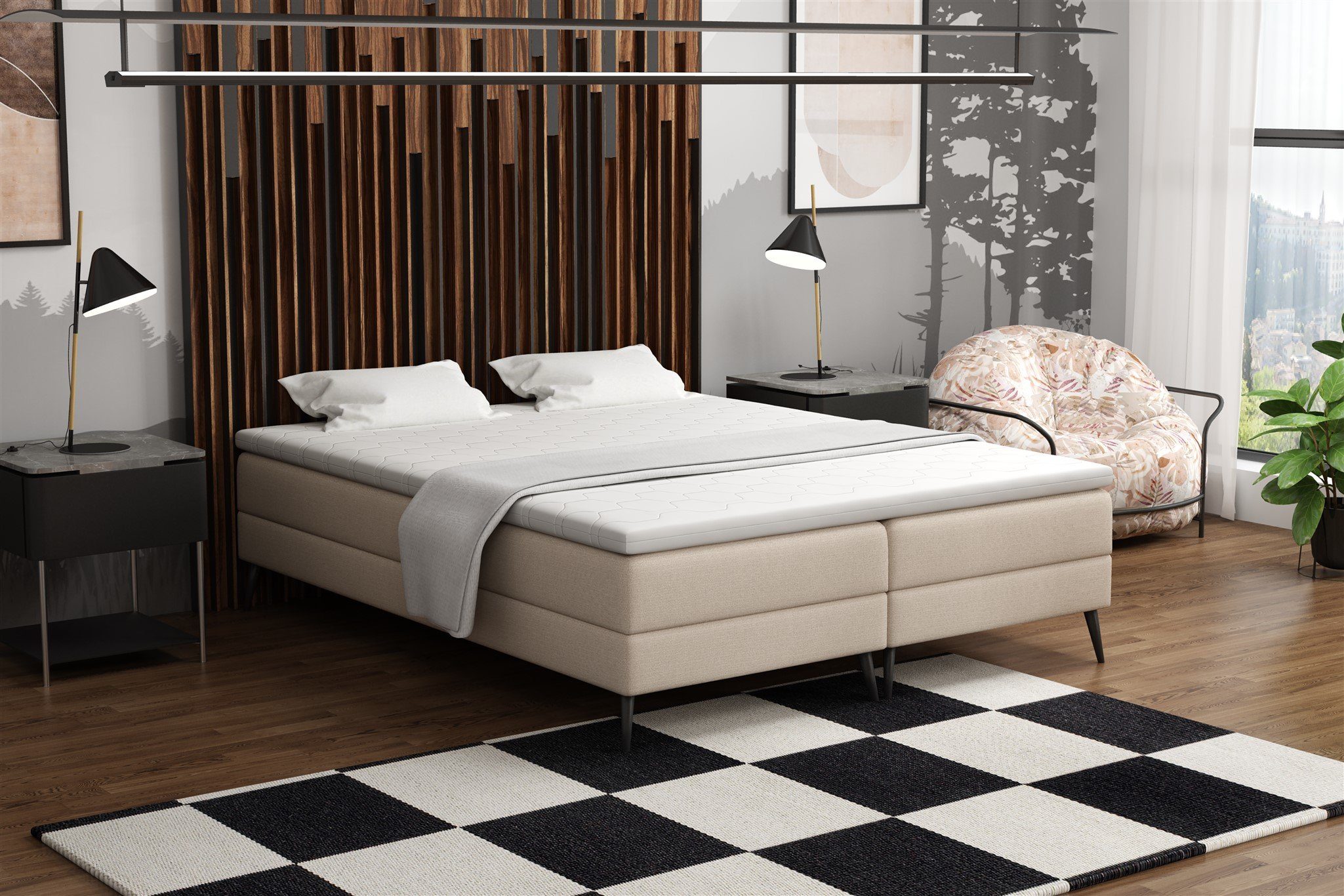 Fun Möbel Boxbett Dachschrägen-Schlafzimmerbett BREST in Stoff Soro (inkl. Kaltschaumtopper, Ideal für Dachschrägen), ohne Kopfteil