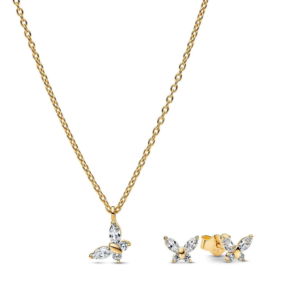 Pandora Kette mit Anhänger 21128, für Damen-Schmuckset und Ohrringe Schmetterling Goldfarben