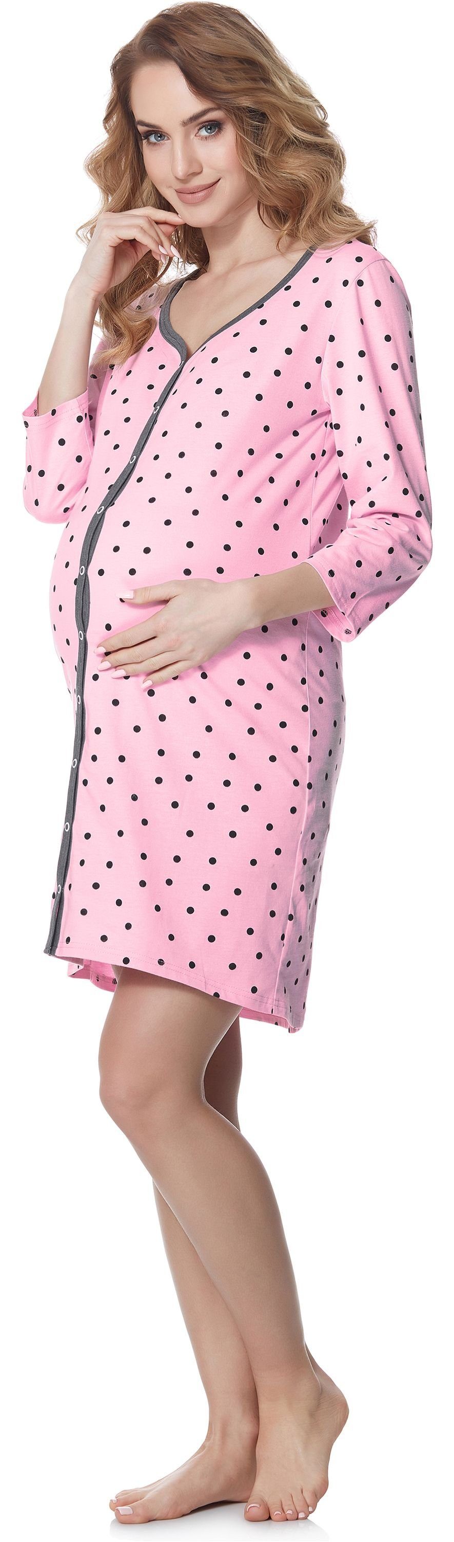 Be Mammy Umstandsnachthemd Damen Umstands Nachthemd 3/4 Arm mit Stillfunktion BE20-276 (1-tlg)
