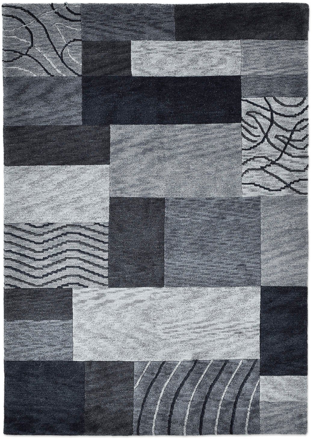 THEKO Wollteppich Domas 4028, handgeknüpft, rechteckig, Höhe: 12 mm, Kurzflor, reine Wolle, modernes Patchwork Design, Wohnzimmer