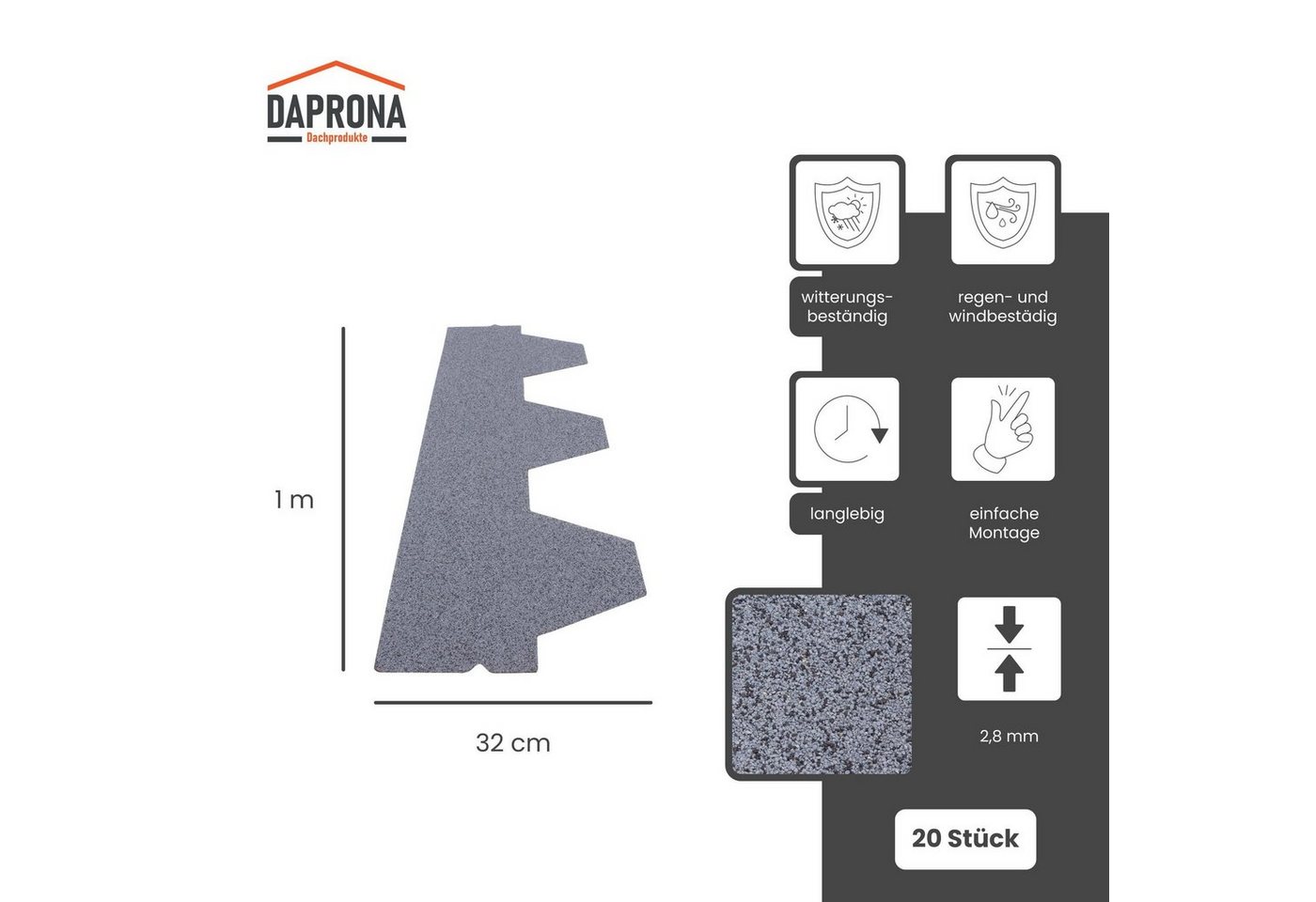 Thumbnail - DAPRONA Dachschindeln Dachschindeln, Hexagonal Muster 1m x 32cm, Grau, (20-St), Bitumenschindeldach für Gartenhaus, Carp...