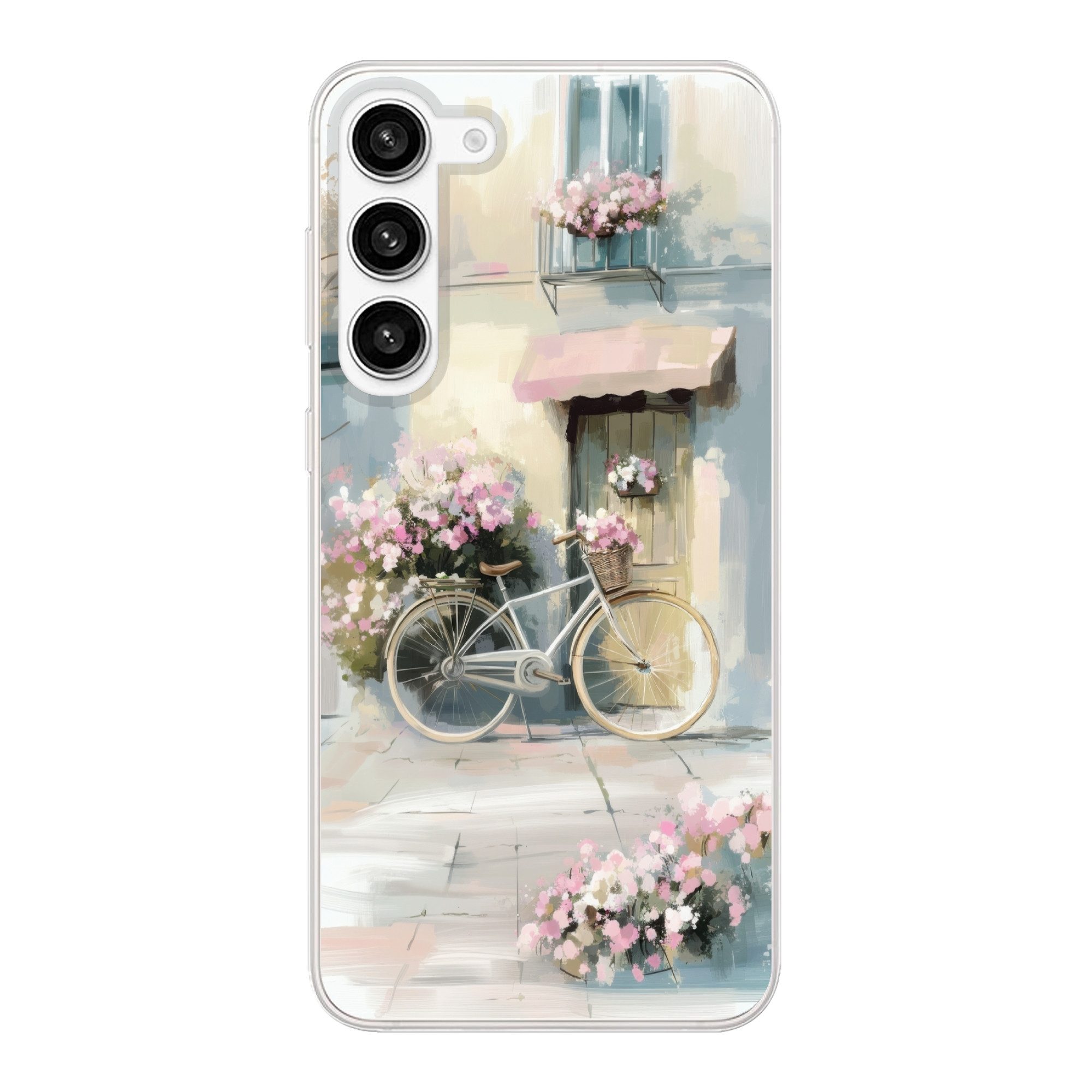 MuchoWow Handyhülle für Samsung Galaxy S23 Plus Fahrrad - Pastellfarben - Blumen, Phone Case, Silikon, Schutzhülle Dünn