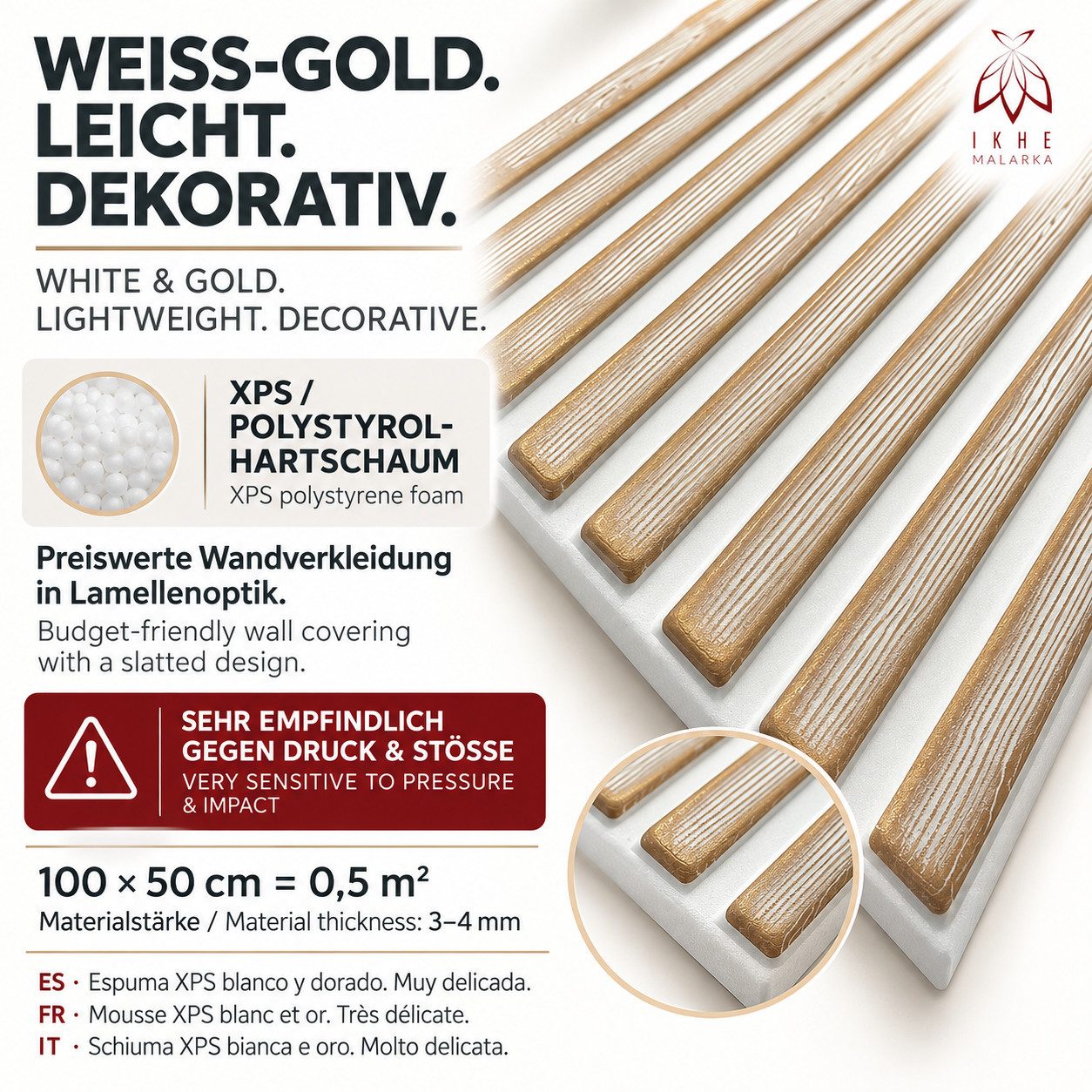 IKHEMalarka 3D Wandpaneel Betonoptik Marmor Ziegel aus Polystyrol Styropor XPS, BxL: 50,00x100,00 cm, 0,50 qm, (1 Stück, 0,5m) Deckenpaneelen - 3mm dick - 100x5 – Bild 3 von 5