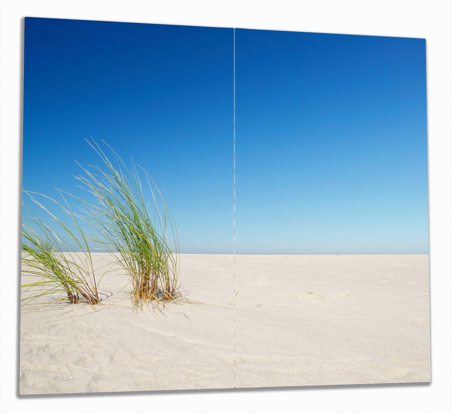 Wallario Herd-Abdeckplatte Sandstrand unter blauem Himmel, ESG-Sicherheitsglas, (Glasplatte, 2 tlg., inkl. 5mm Noppen), verschiedene Größen