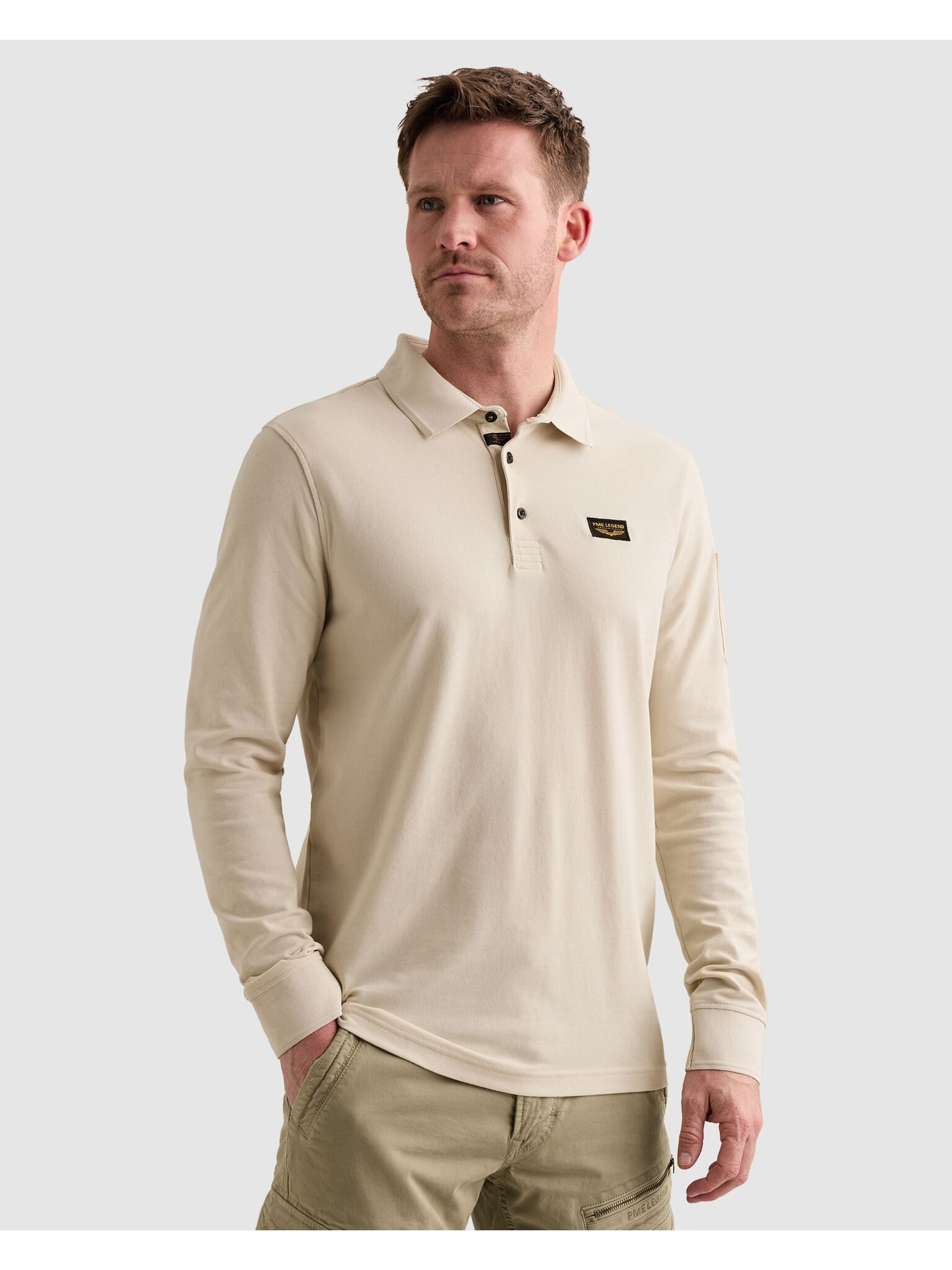 PME LEGEND Langarm-Poloshirt mit Logo Stickerei