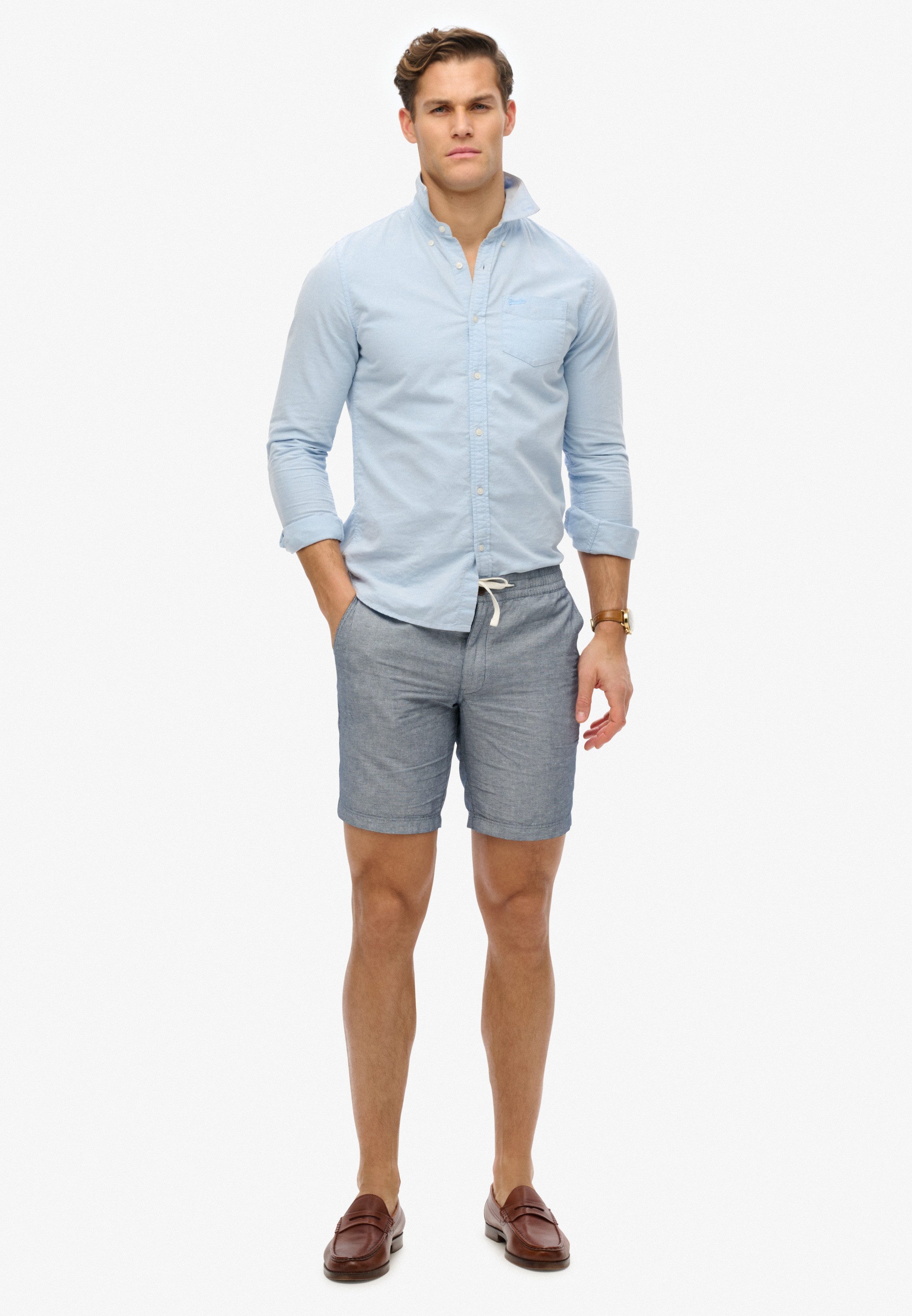 Superdry Shorts MERCHANT LINEN SHORT aus Leinen und Baumwolle, Straight Fit, gestreiftes Design, knielang