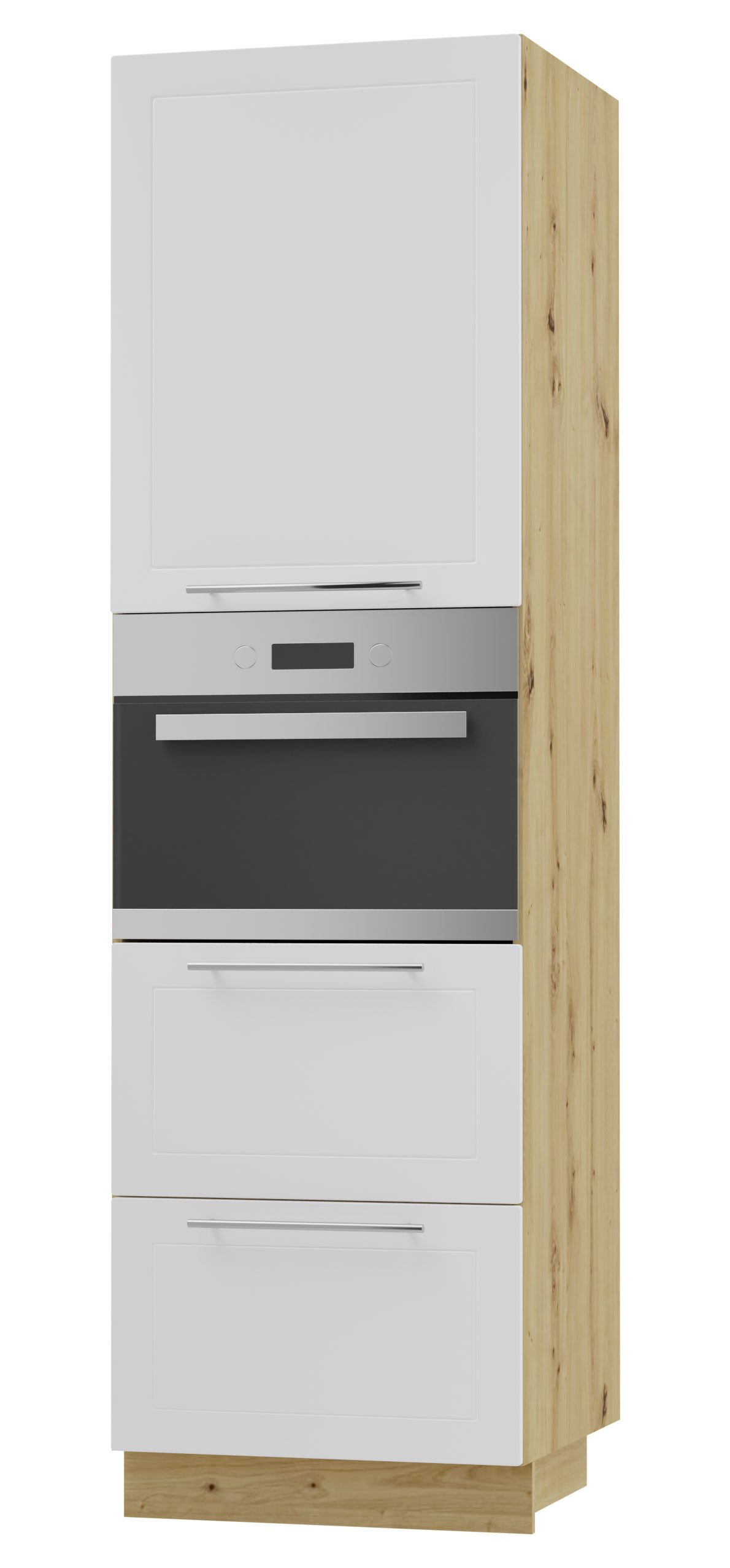 Feldmann-Wohnen Backofenumbauschrank Kvantum (Türscharniere mit Soft-Close-Funktion, 1-St., Fronten mit dekorativen Fräsungen und leicht abgerundeten Ecken) 60x59x207cm eiche artisan - weiß (Q-D14/RU/2A-356)