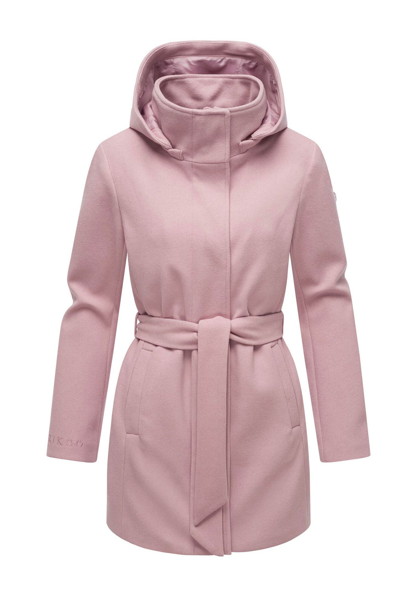 Marikoo Kurzmantel Katalinaa Eleganter Wickel Mantel mit Taillengürtel und Oversized Hood Kapuze