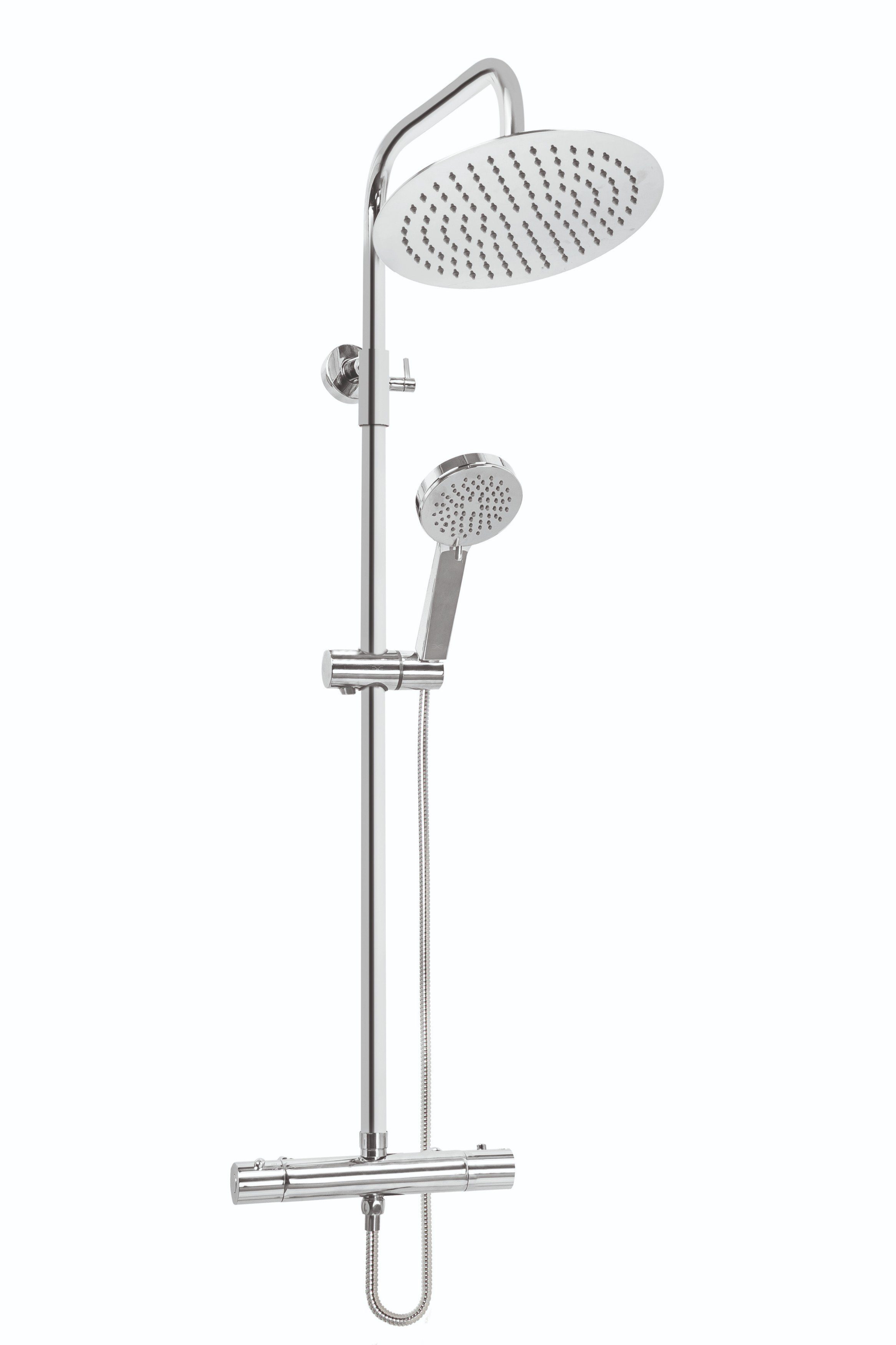 KOLMAN Duschsystem IMOLA Brausegarnitur Regendusche mit Thermostat  Mischbatterie, Höhe 118 cm, 3 Strahlart(en), in Silber