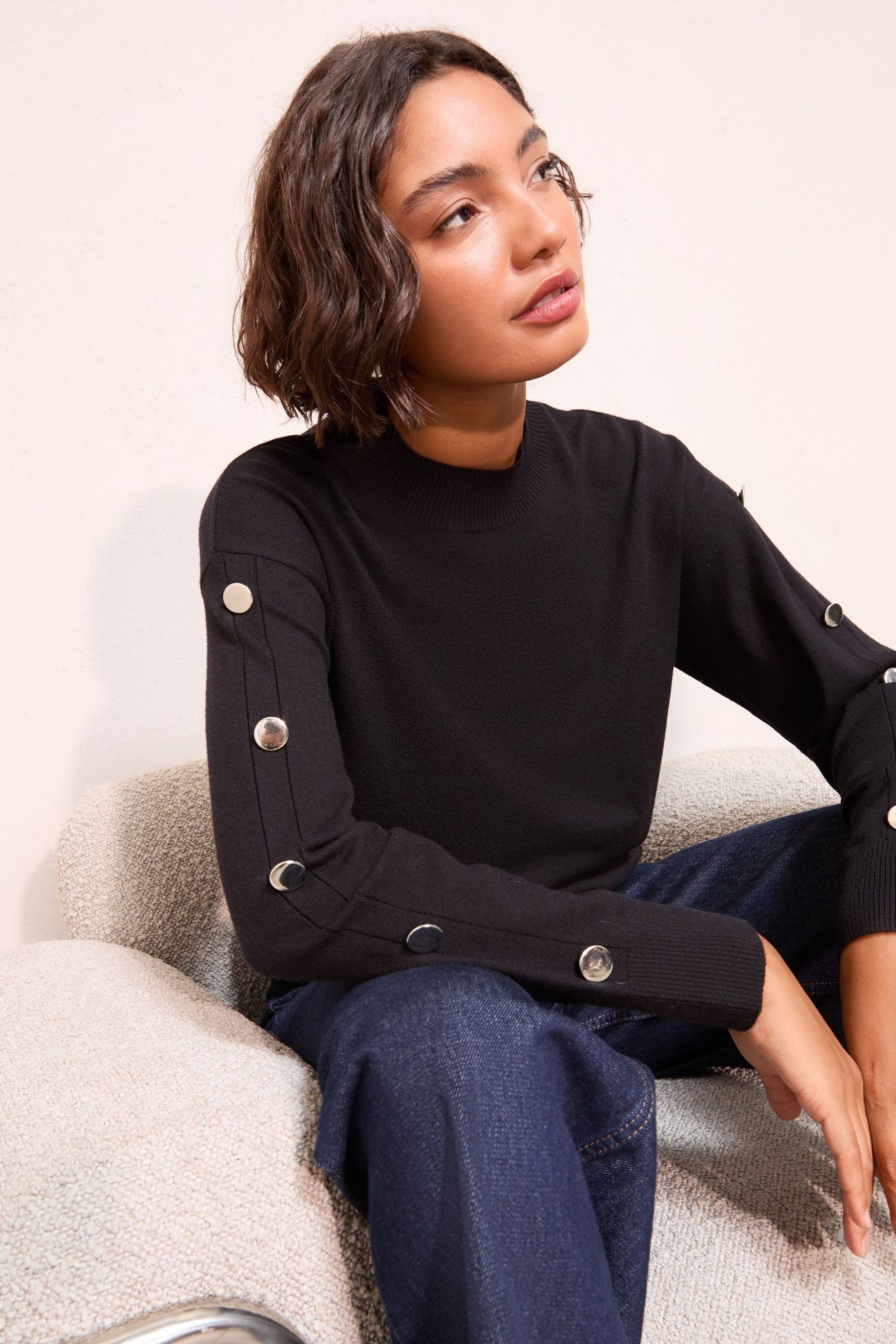 Friends Like These Strickpullover Friends Like These Tunika mit Knopfleiste am Ärmel (1-tlg)