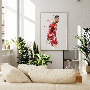 JUSTGOODMOOD Poster Premium ® Christiano Ronaldo Poster · Wasserfarben · ohne Rahmen