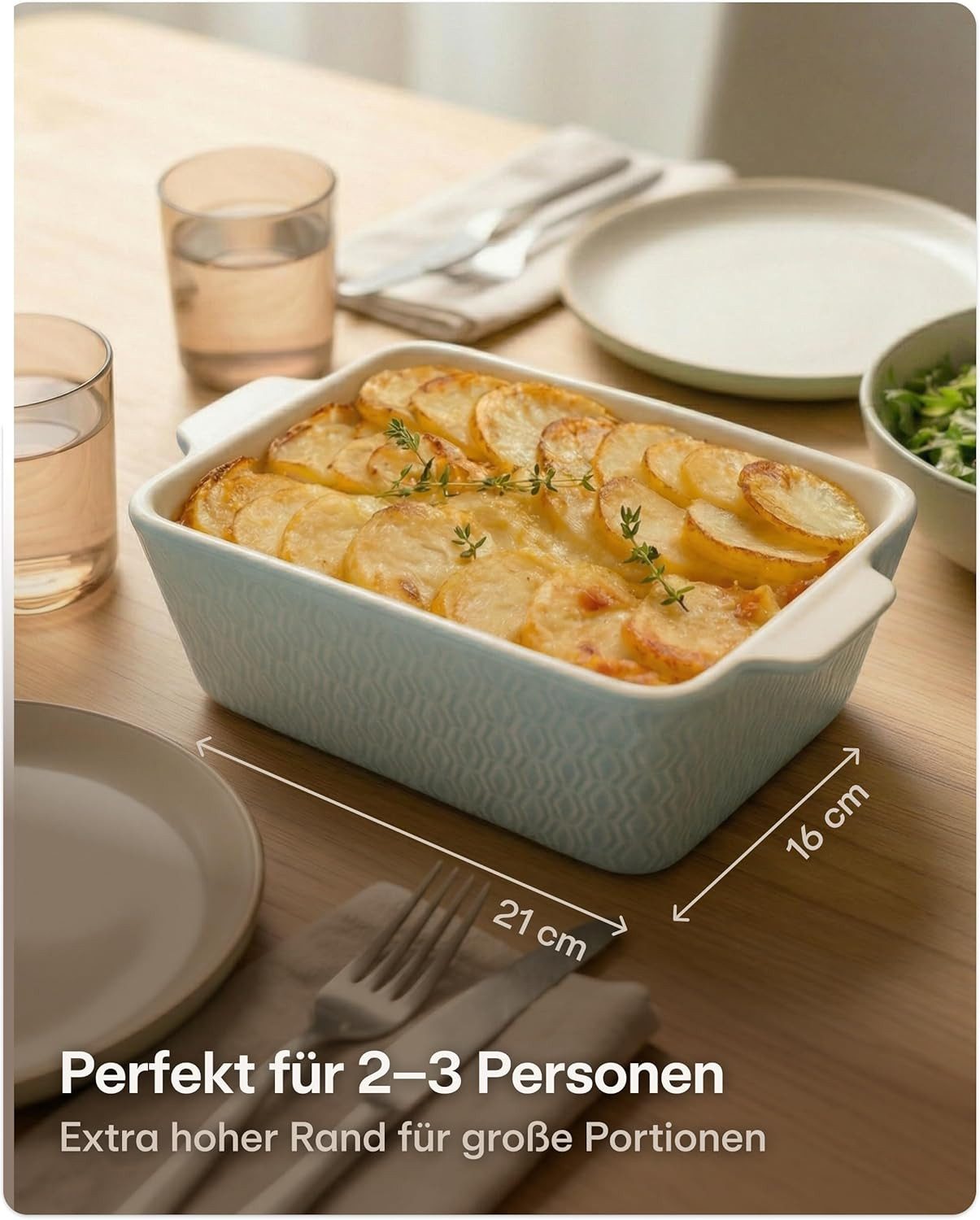 Praknu Auflaufform Auflaufform Klein aus Keramik für 2 Personen - Mini Auflaufform, Keramik, (1-St), Antihaftbeschichtung, hoher Rand, kratz- und schnittfest