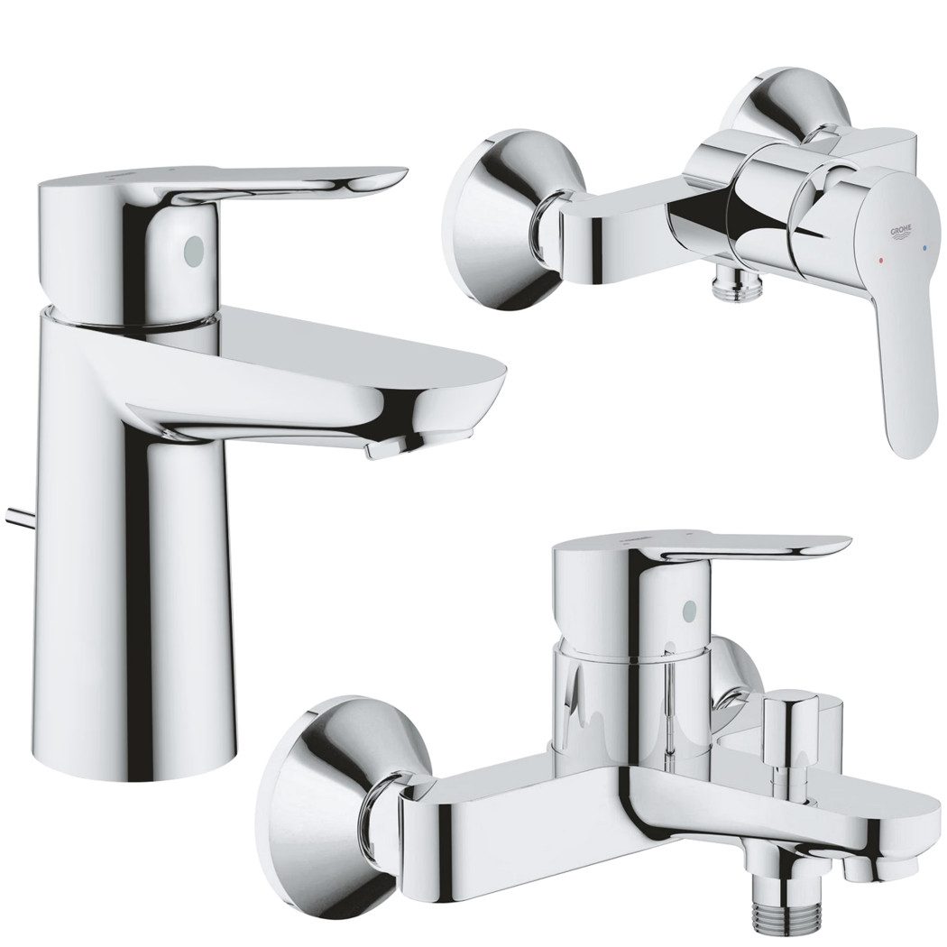 Grohe Badarmatur BauEdge Set, Waschtischarmatur, Wannenarmatur, Brausearmatur, Einhebel (Set, Waschtischarmatur inkl. Ablaufgarnitur, Badewannen- & Duscharmatur) Chrom