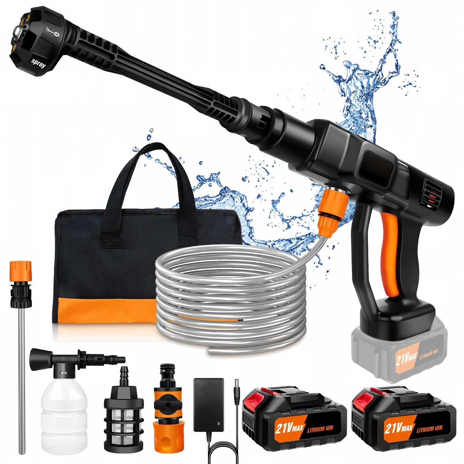 AIBISTAR Akku-Hochdruckreiniger 6-in-1 Kabelloser Hochdruckreiniger, 3000mAh, 70 Bar, 2 Akkus, Druck max: 70 bar, Akku-Hochdruckreiniger Ideal für Auto, Terrasse, Fassade & Garten