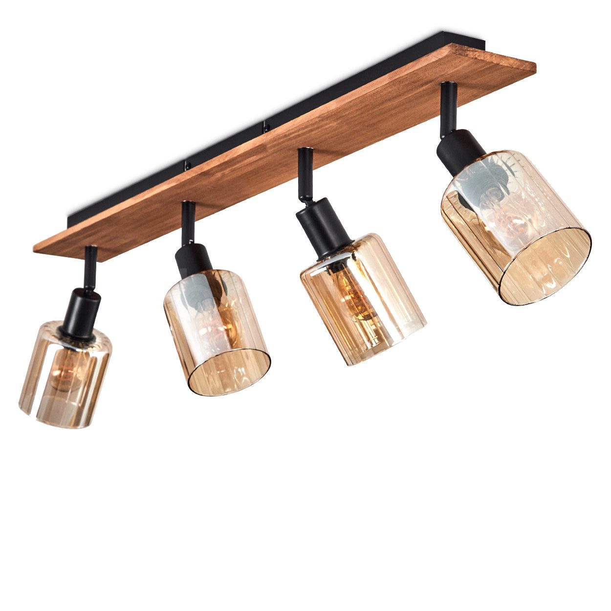 hofstein Deckenleuchte Deckenlampe aus Metall/Holz/Glas in Schwarz/Natur/Be günstig online kaufen