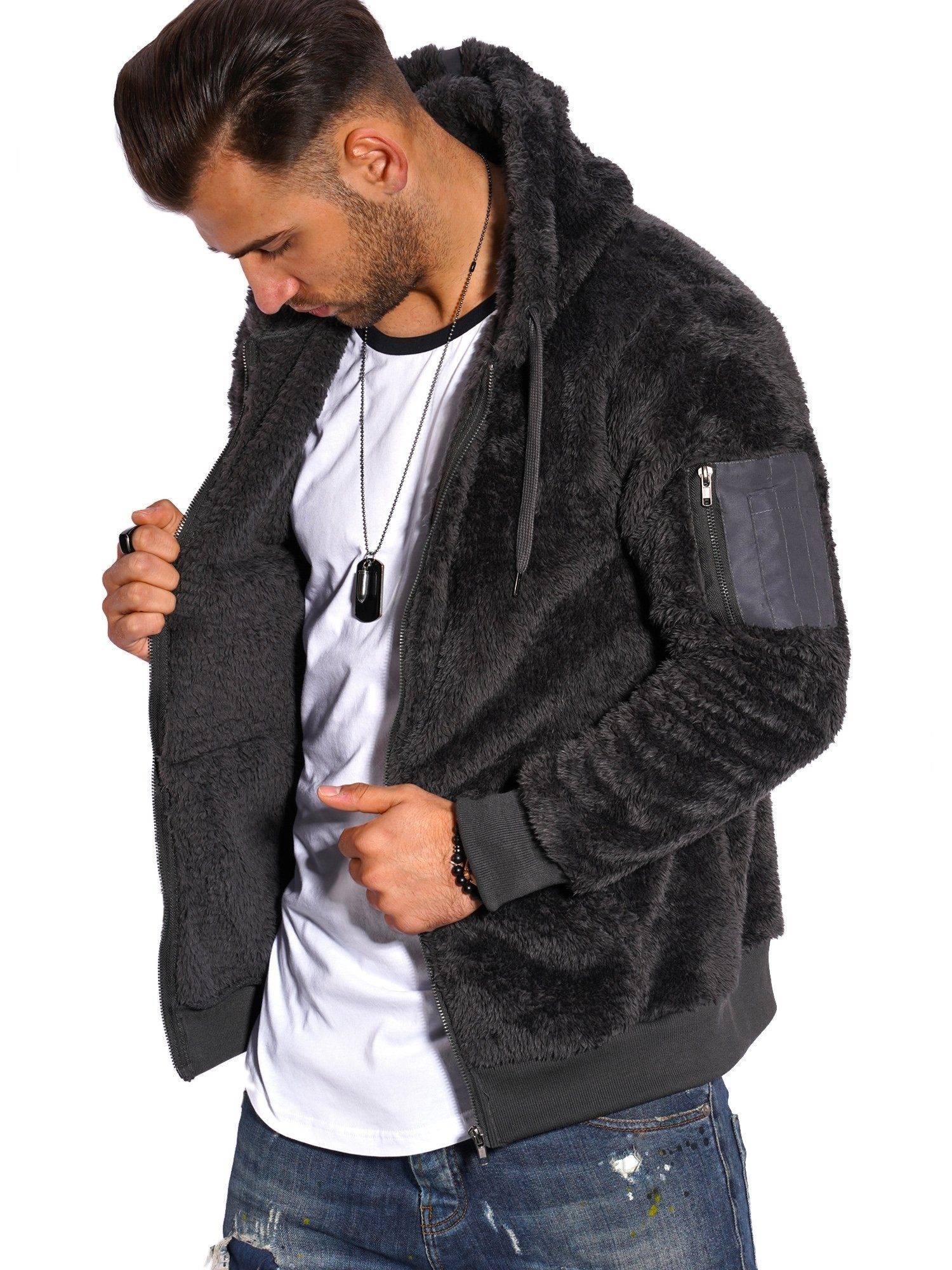 behype Sweatjacke Teddy-Zip aus weichem Teddyfleece