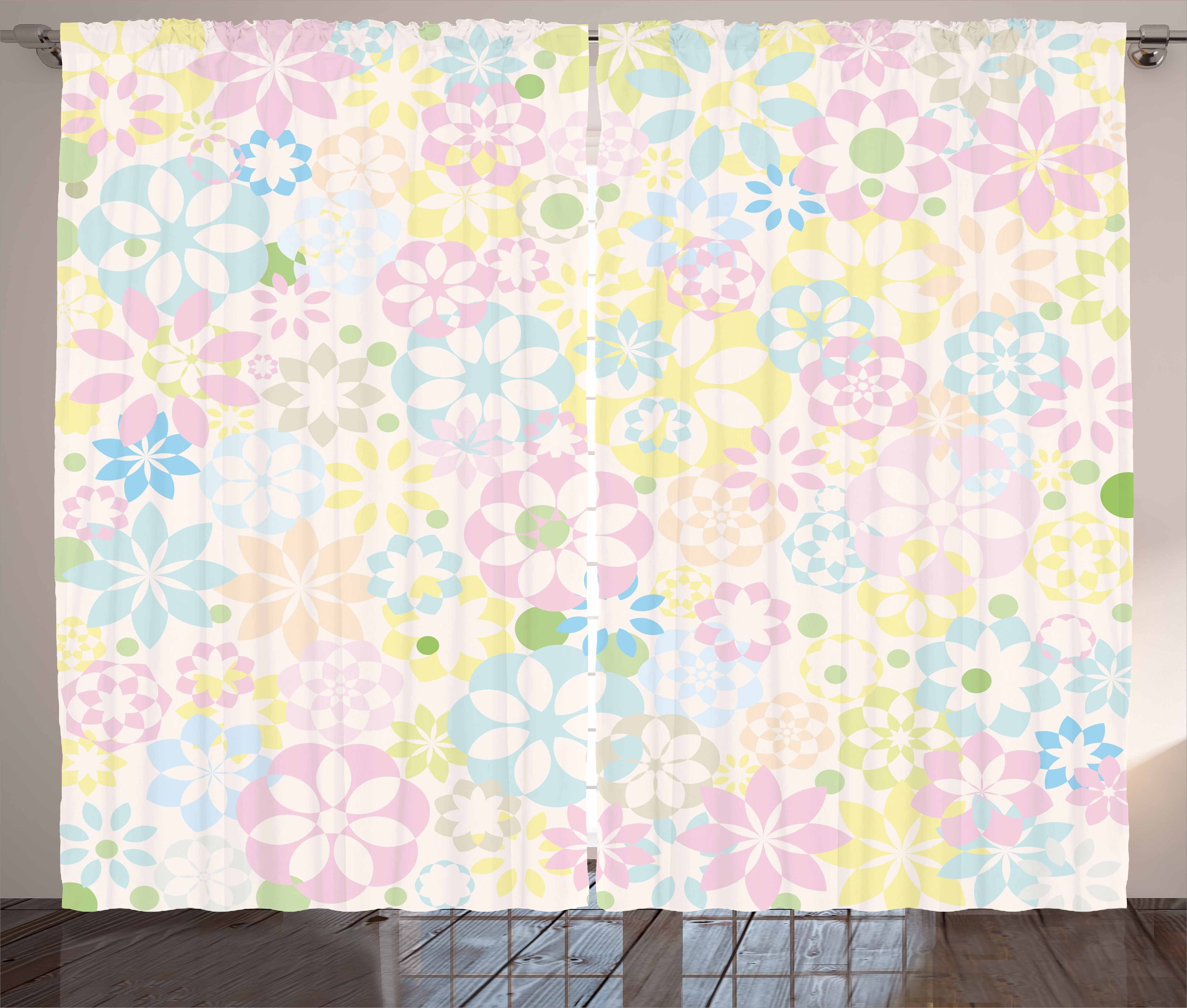Gardine Schlafzimmer Kräuselband Vorhang mit Schlaufen und Haken, Abakuhaus, Pastell Blühende Blumen Frühling